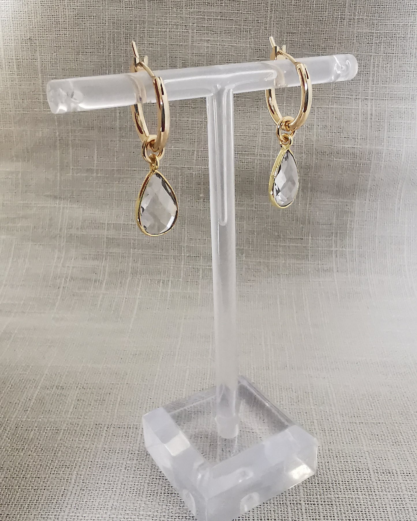 Detachable Clear Quartz Hoop Earrings -APRIL BIRTHSTONE- - Vinta Shop