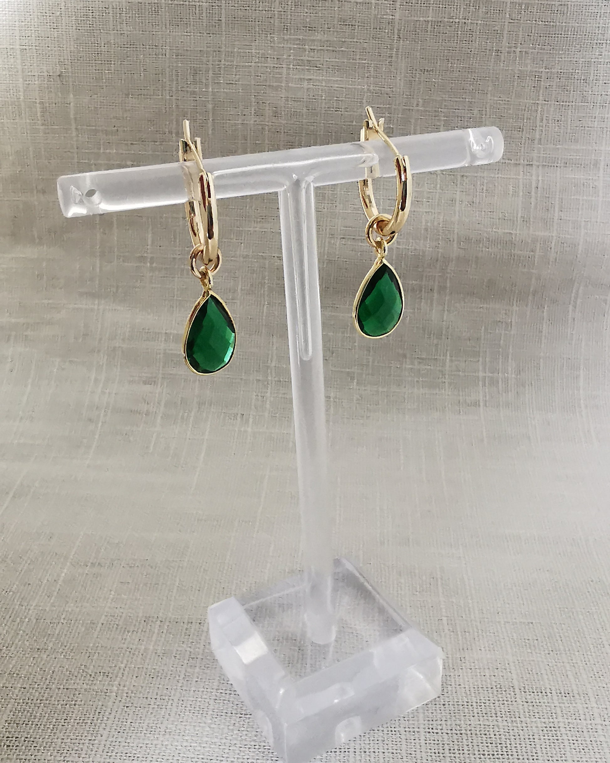 Detachable Emerald Quartz Hoop earrings -MAY BIRTHSTONE- - Vinta Shop