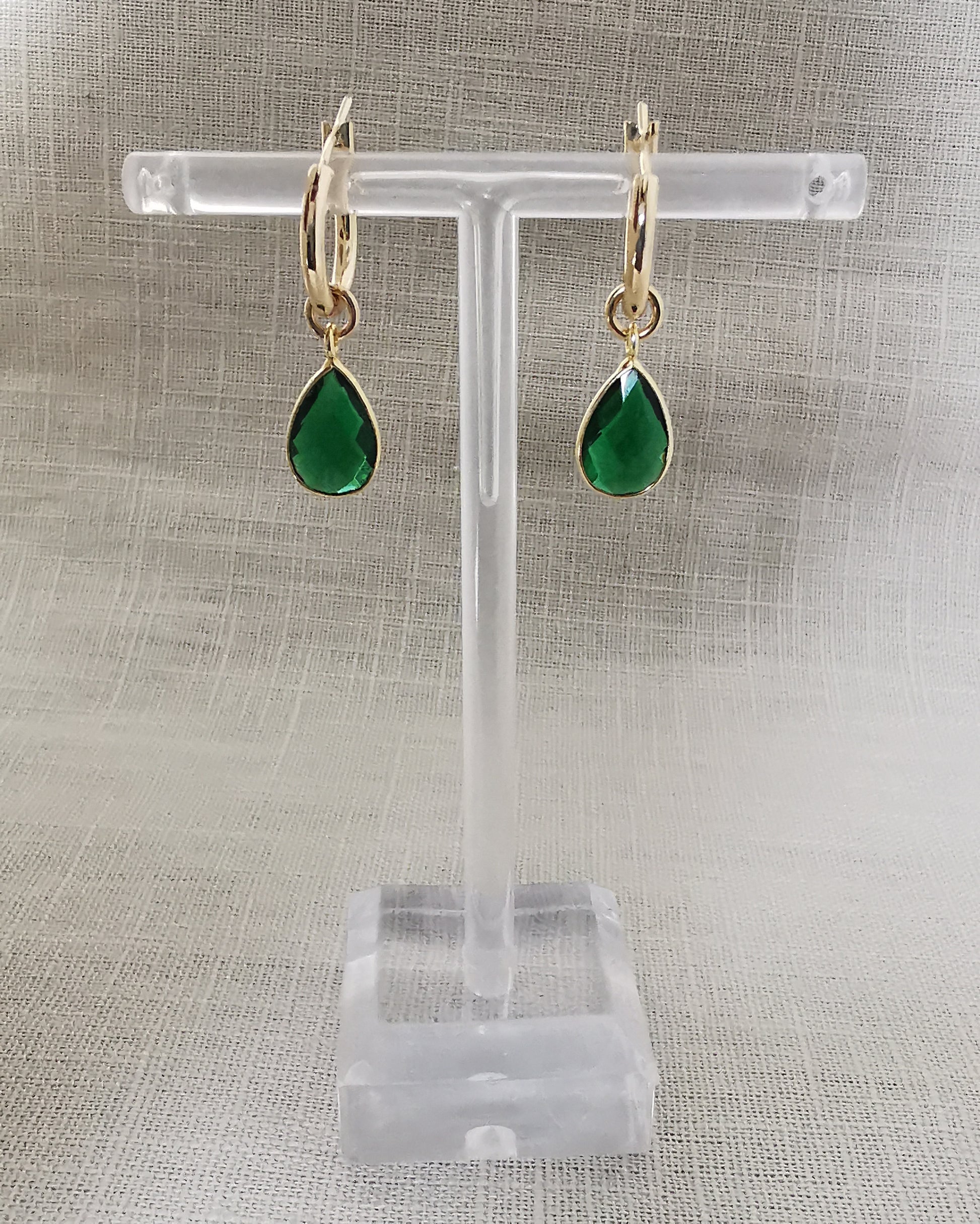 Detachable Emerald Quartz Hoop earrings -MAY BIRTHSTONE- - Vinta Shop