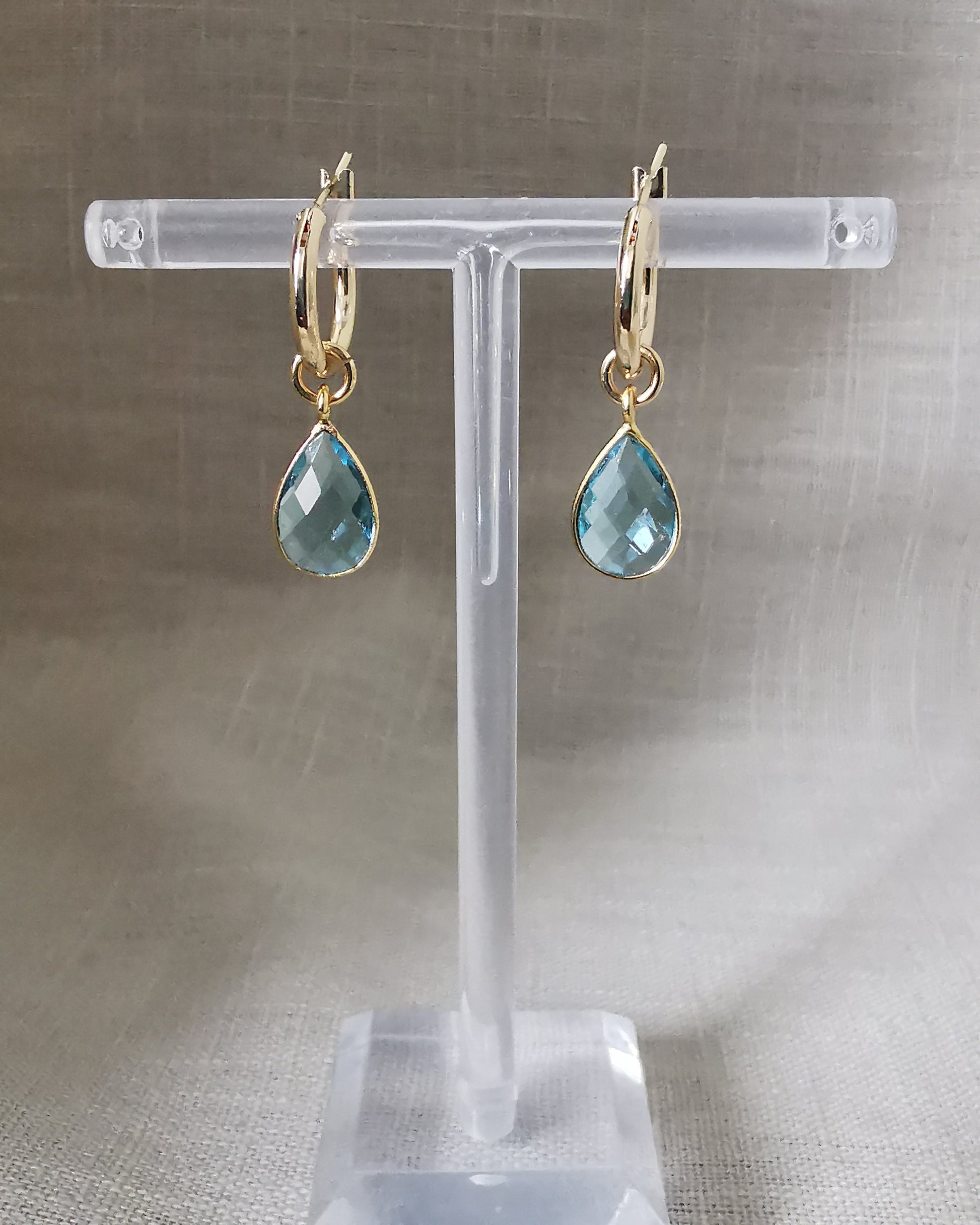 Detachable Blue Topaz Hoop Earrings -DECEMBER BIRTHSTONE- - Vinta Shop