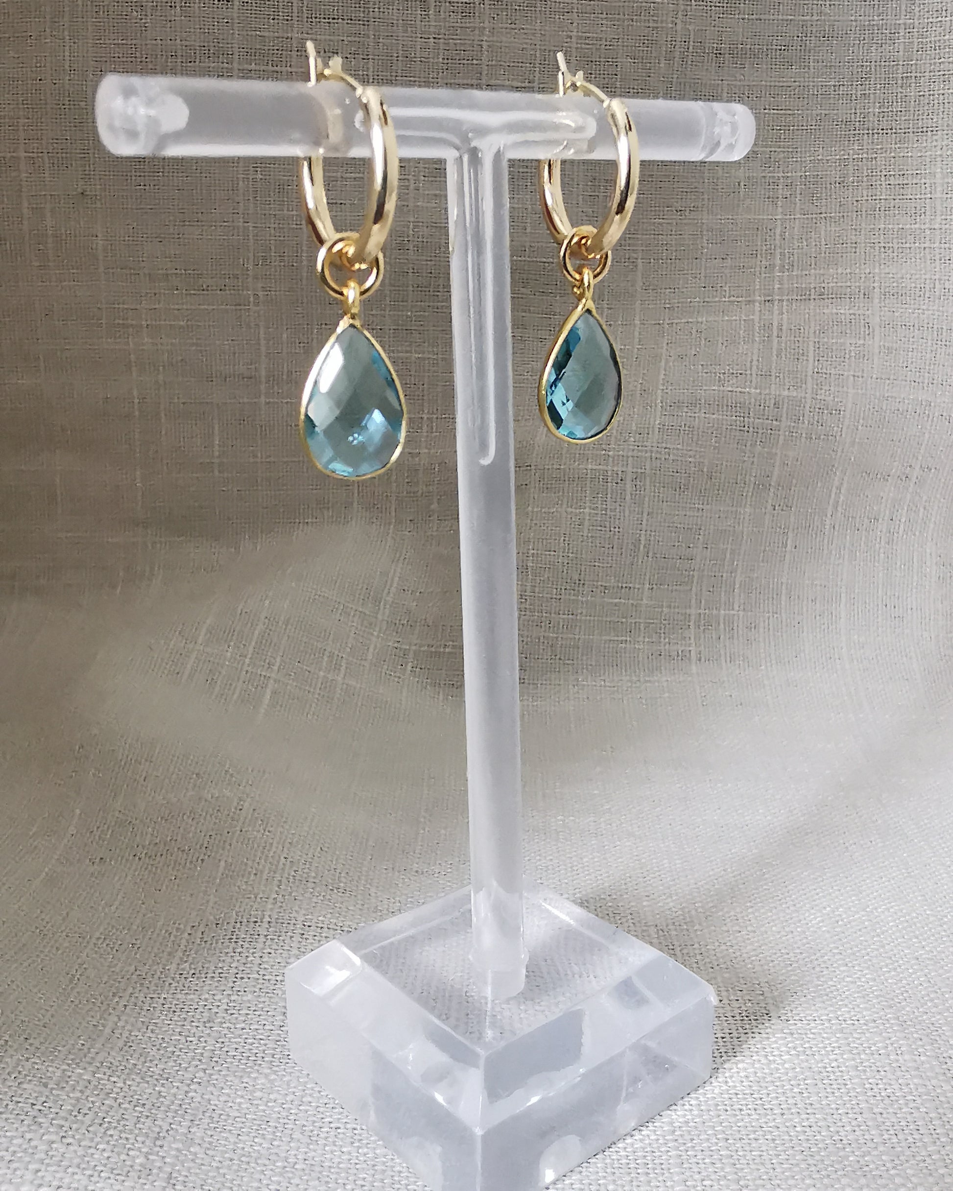 Detachable Blue Topaz Hoop Earrings -DECEMBER BIRTHSTONE- - Vinta Shop