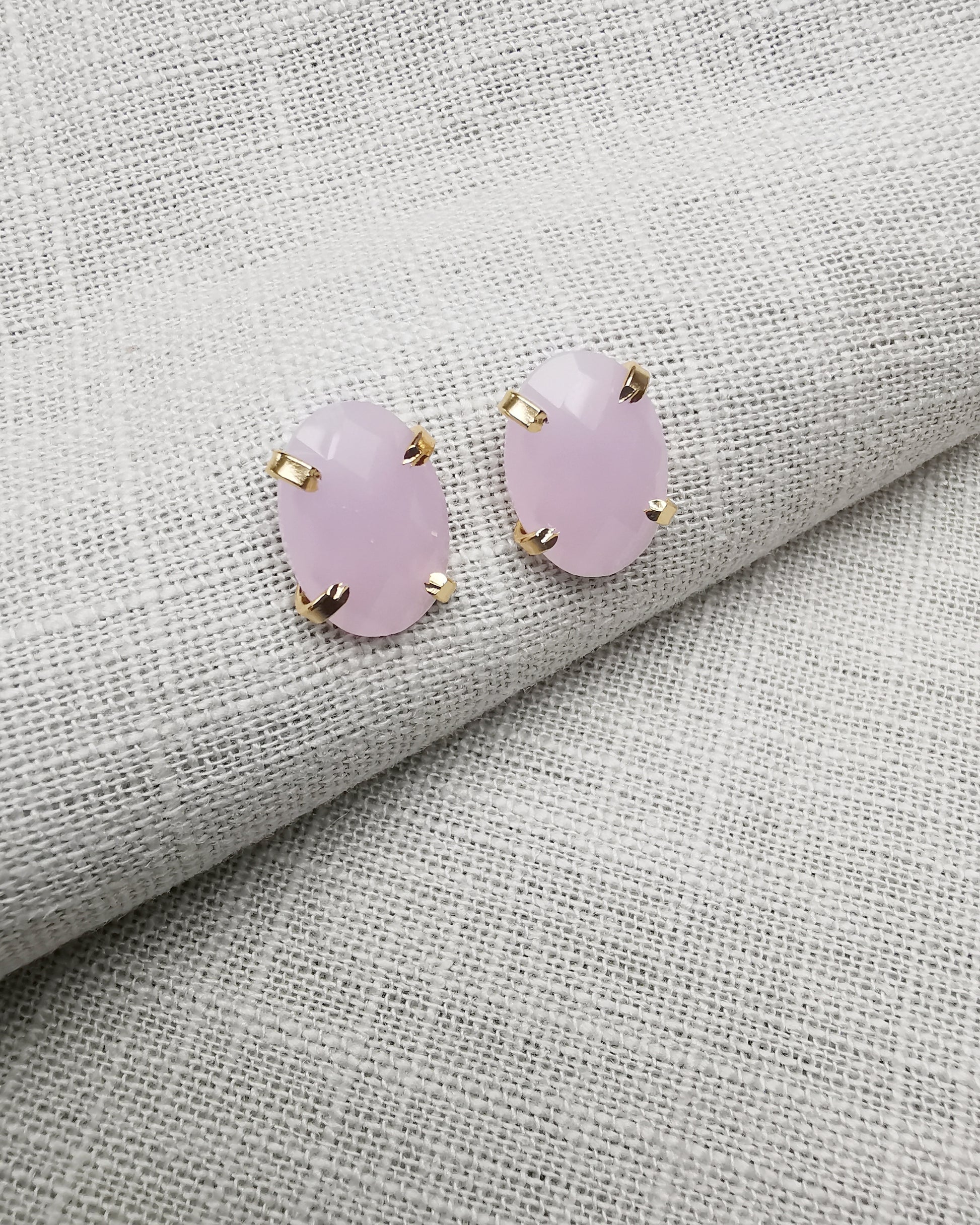 Pink Chalcedony Stud Earrings. - Vinta Shop