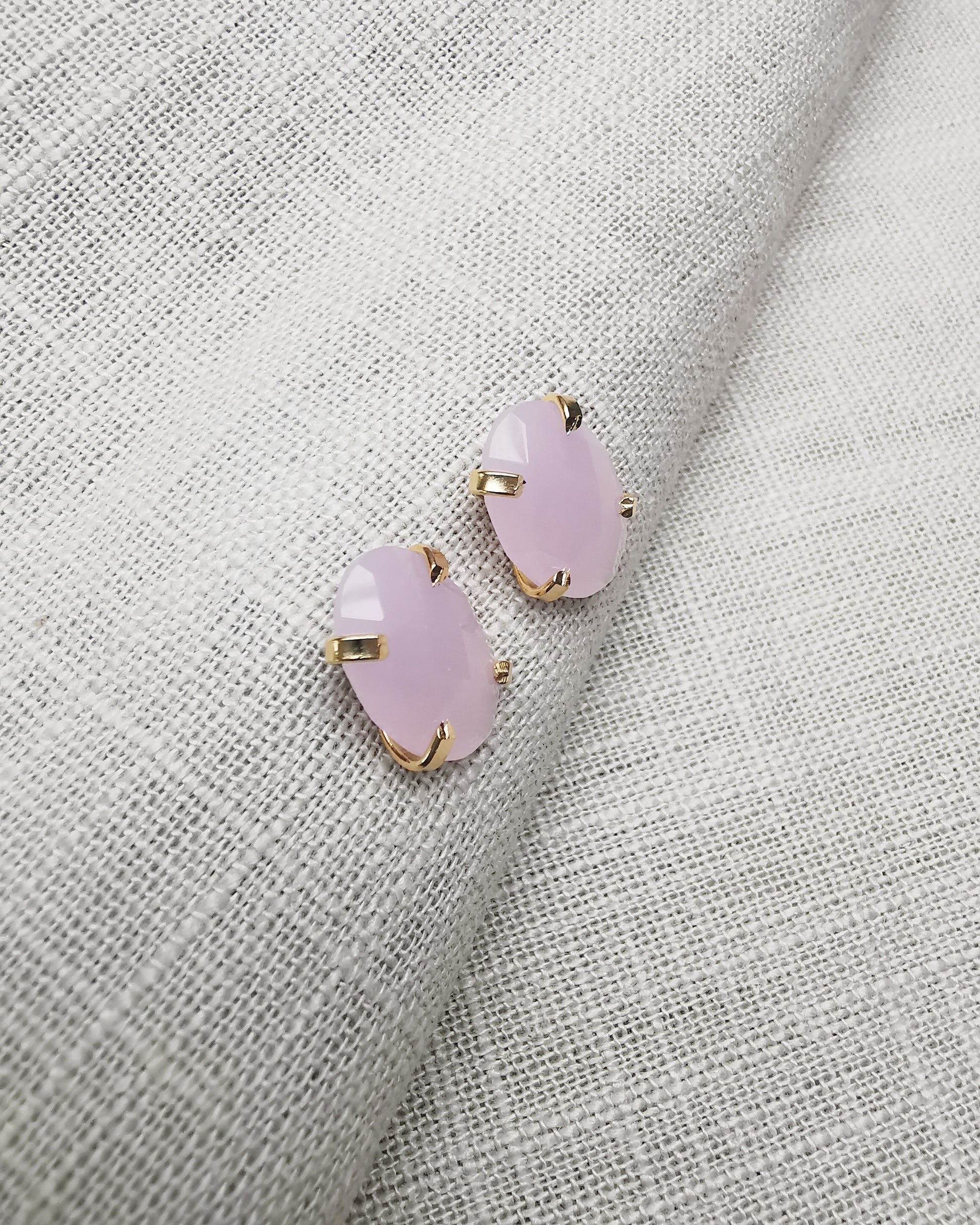 Pink Chalcedony Stud Earrings. - Vinta Shop