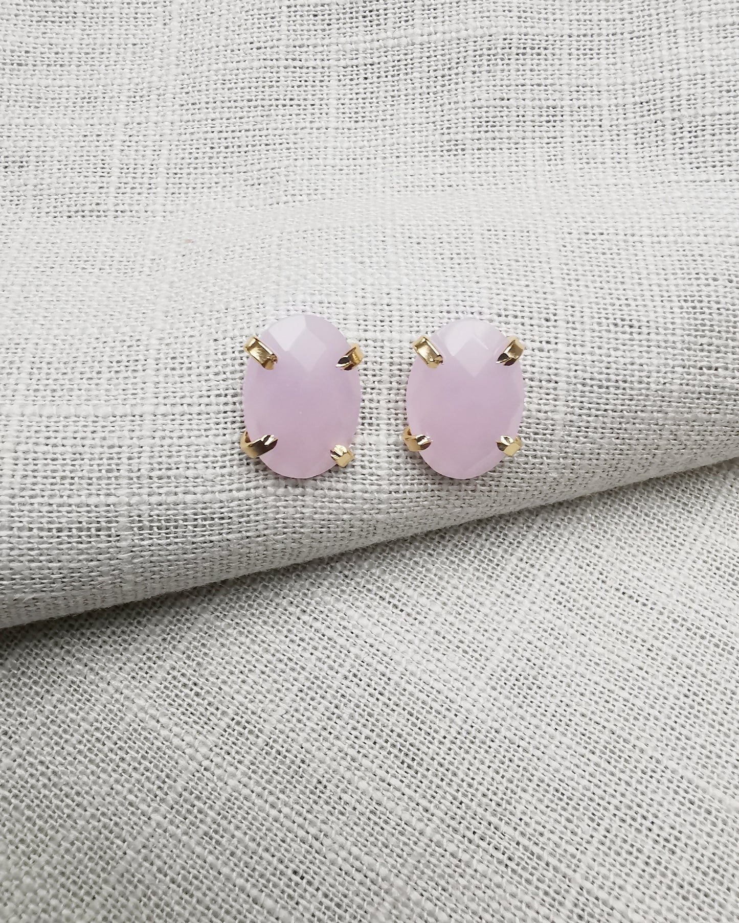 Pink Chalcedony Stud Earrings. - Vinta Shop