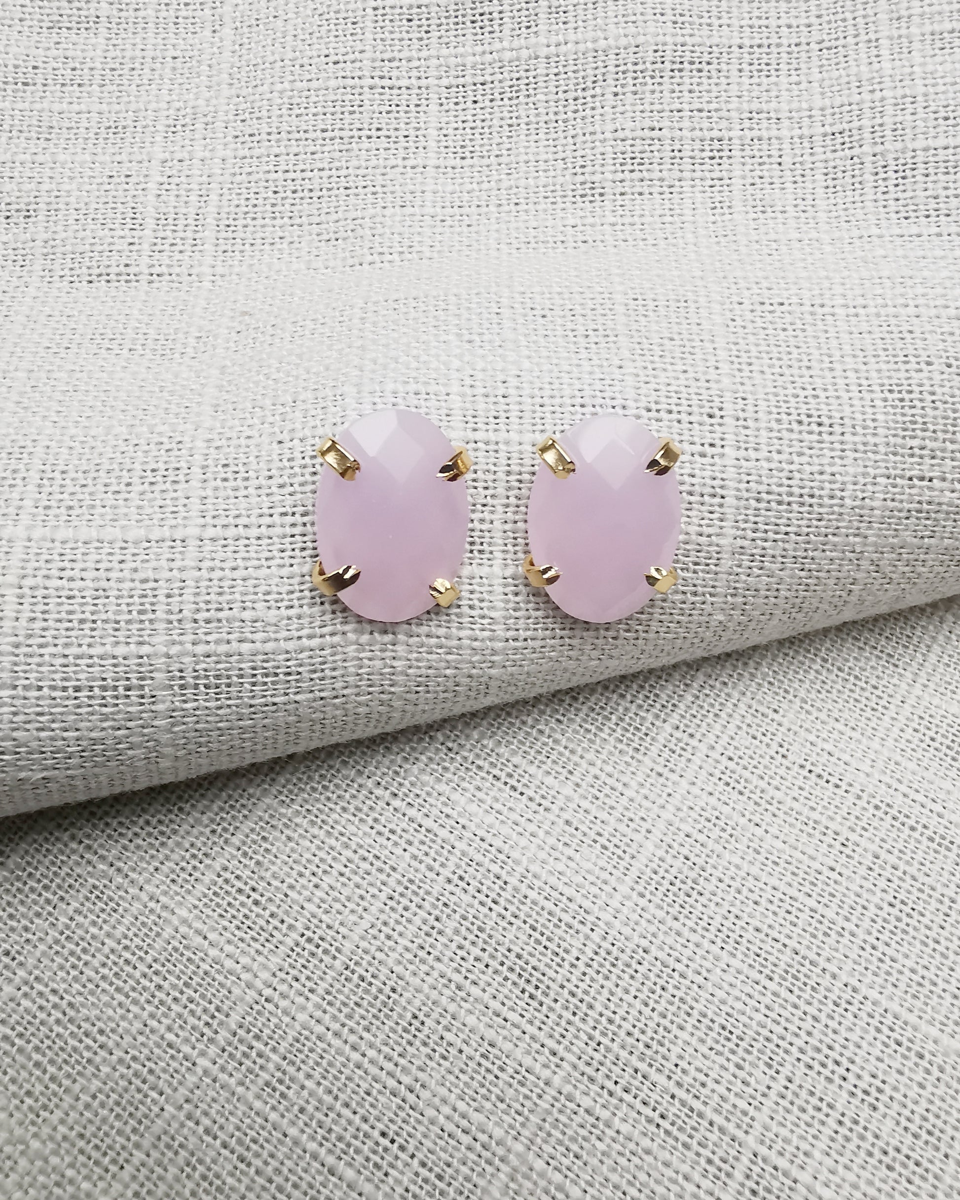 Pink Chalcedony Stud Earrings. - Vinta Shop