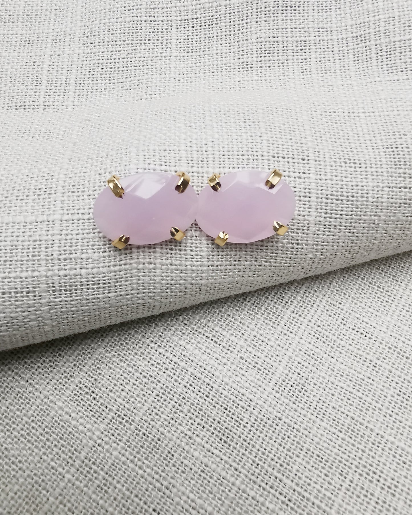 Pink Chalcedony Stud Earrings. - Vinta Shop