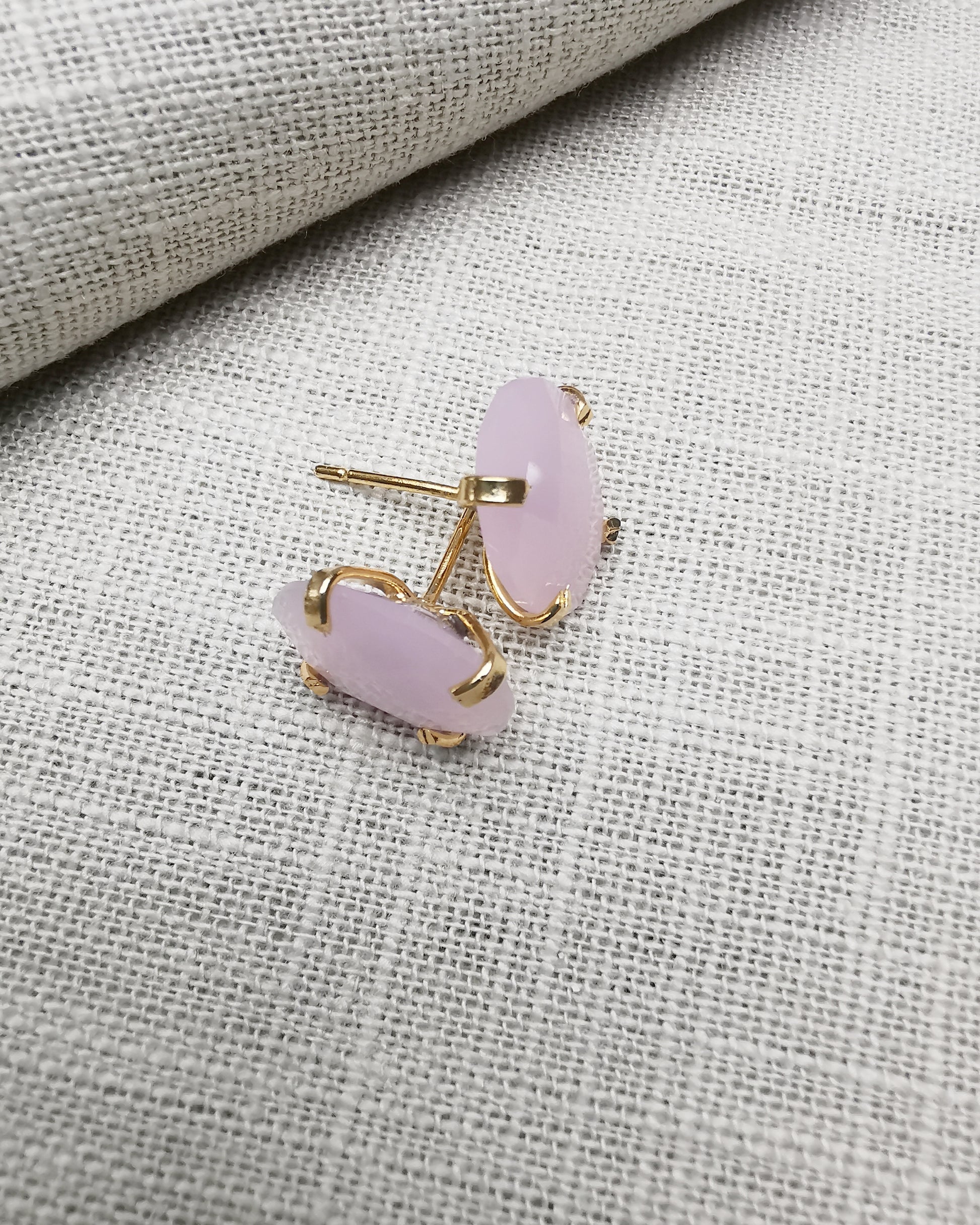 Pink Chalcedony Stud Earrings. - Vinta Shop