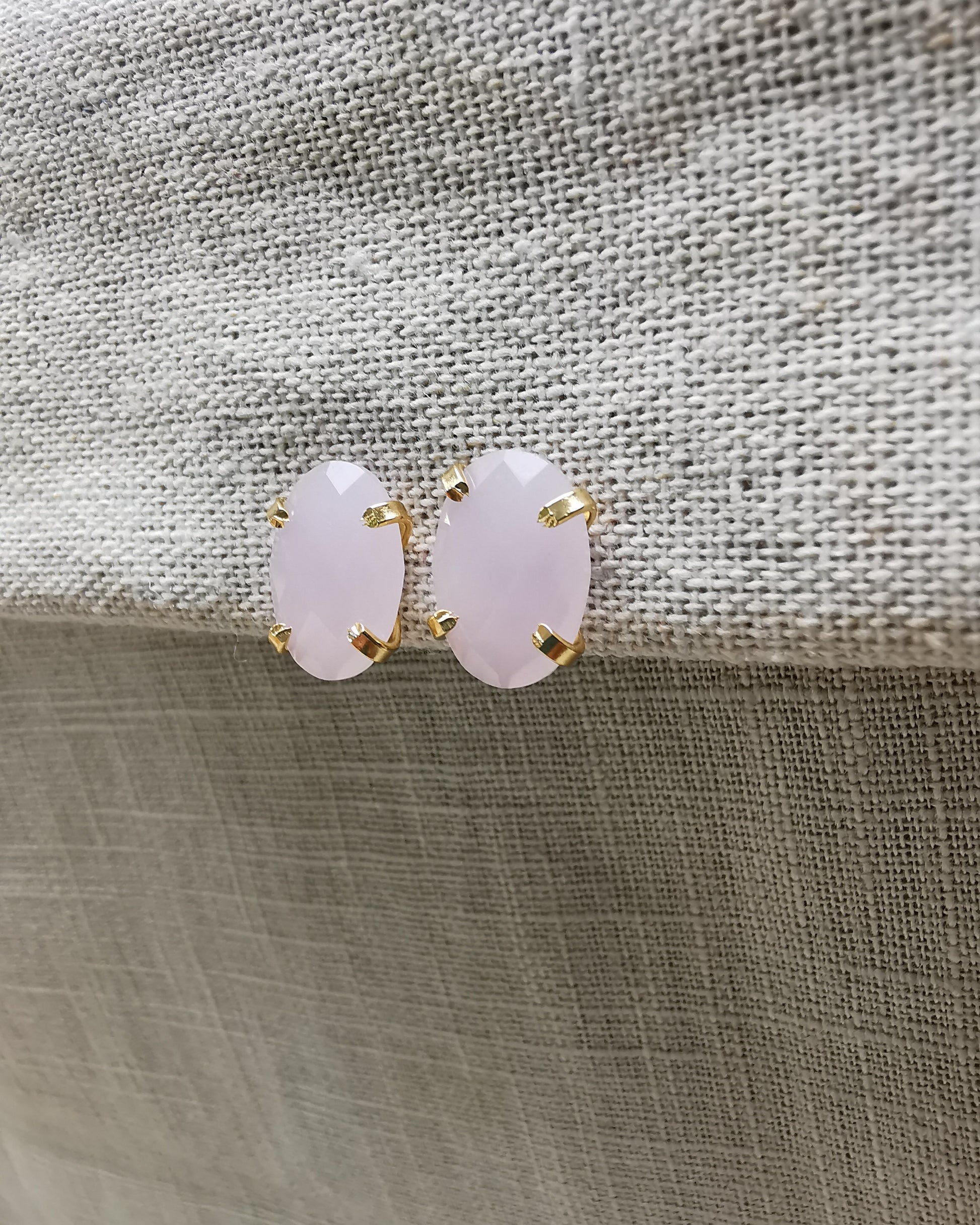 Pink Chalcedony Stud Earrings. - Vinta Shop