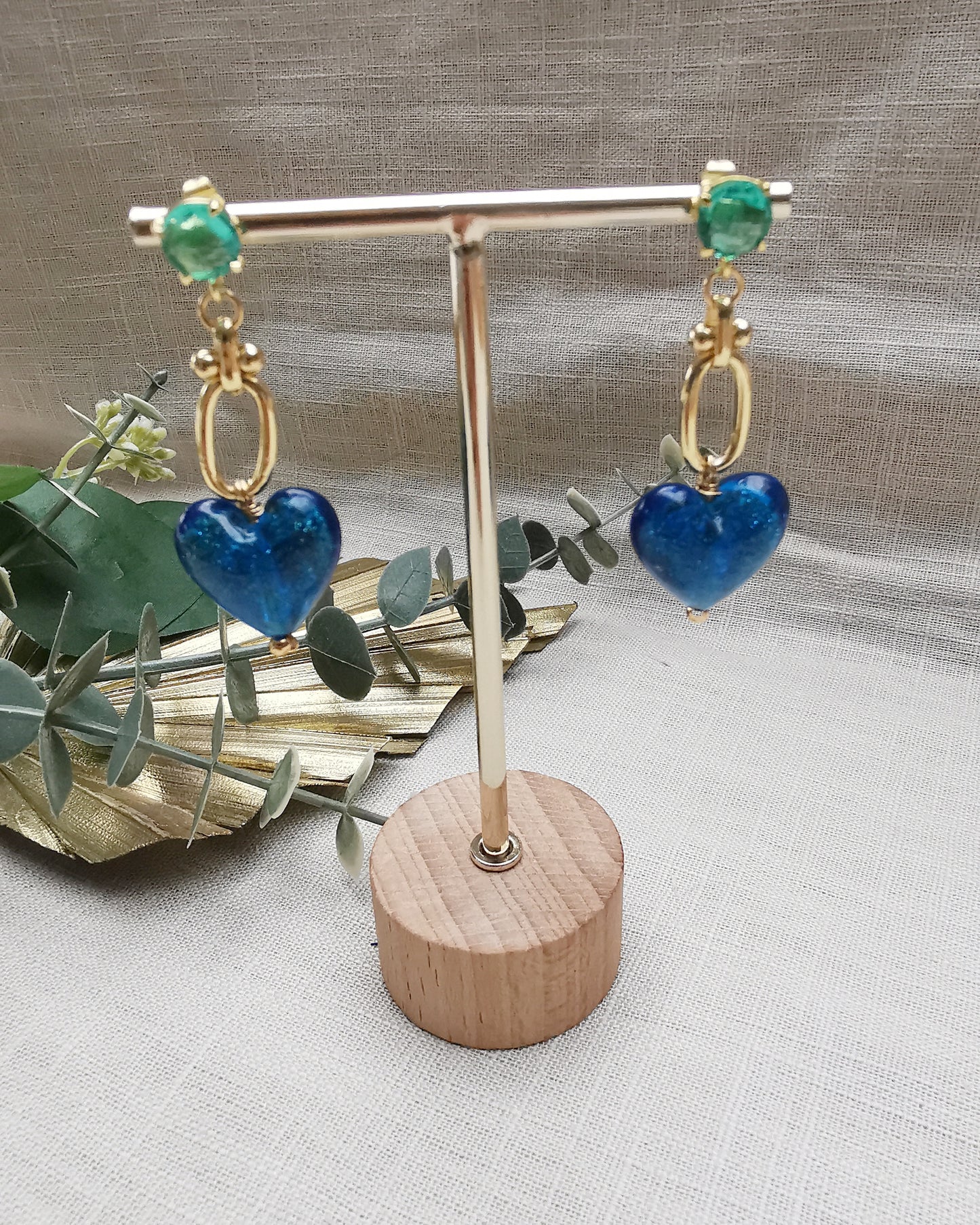 Blue Heart Long Drop Statement Earrings with Apatites - Vinta Shop