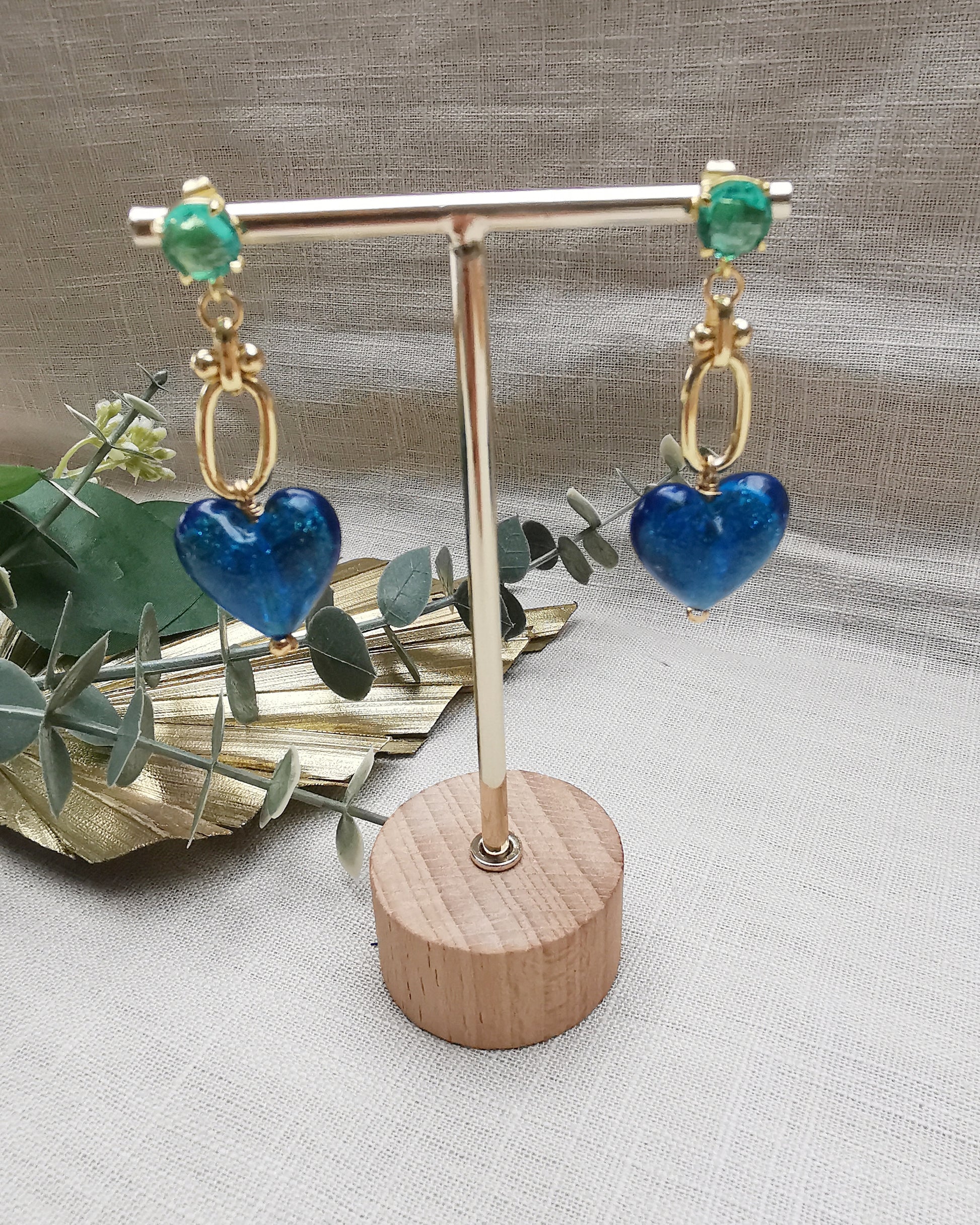 Blue Heart Long Drop Statement Earrings with Apatites - Vinta Shop