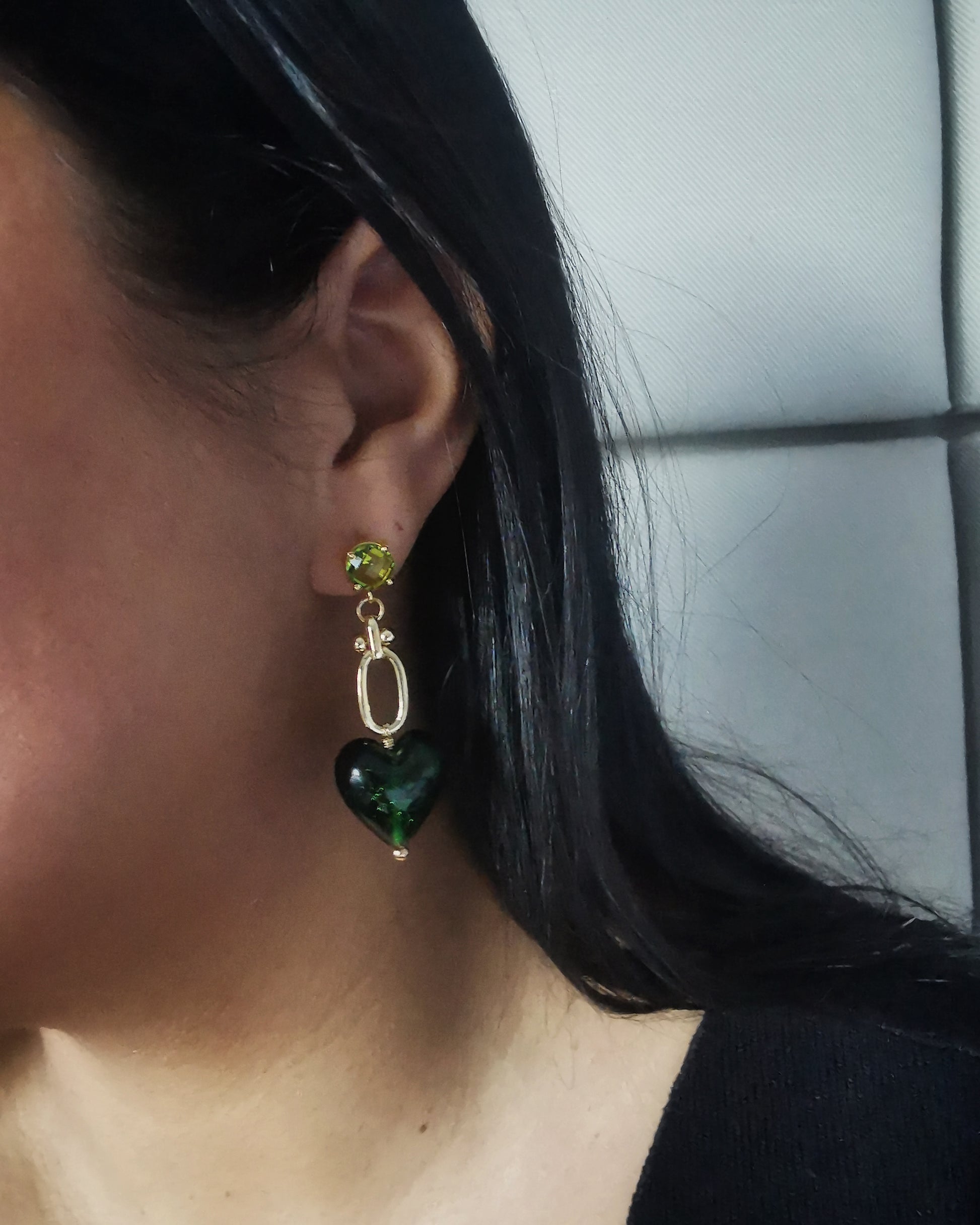 Blue Heart Long Drop Statement Earrings with Apatites - Vinta Shop