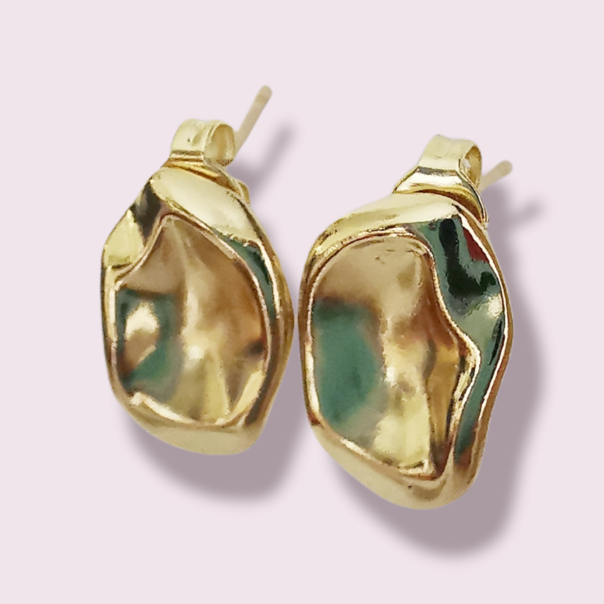 Irregular Round Gold Button Earrings. - Vinta Shop