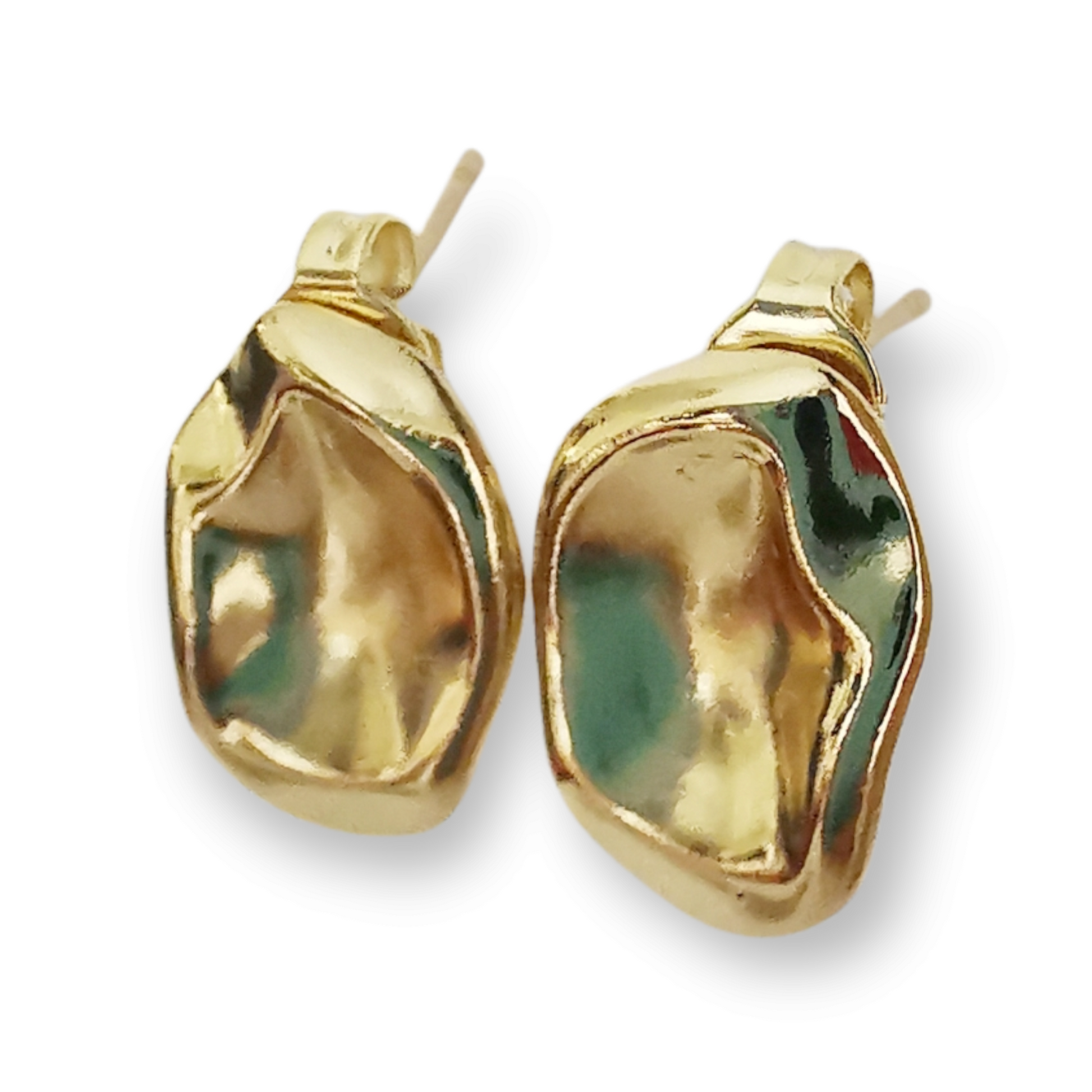 Irregular Round Gold Button Earrings. - Vinta Shop