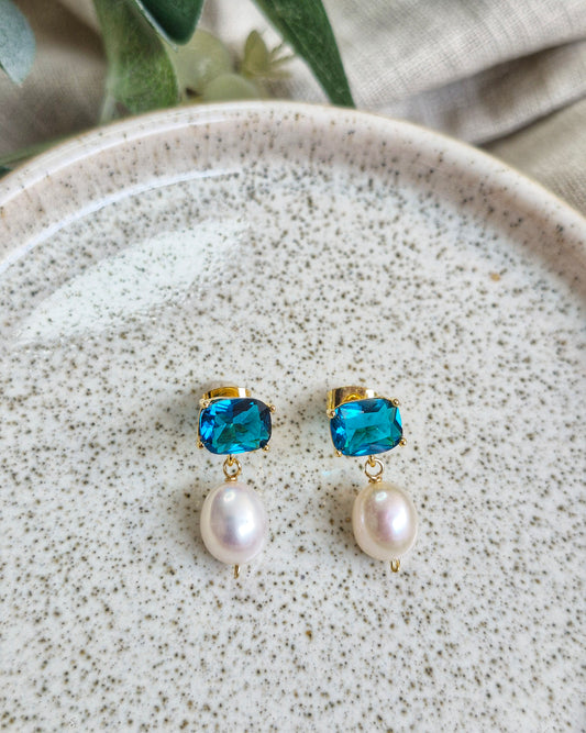 Aegean Deep Blue Pearl Earrings