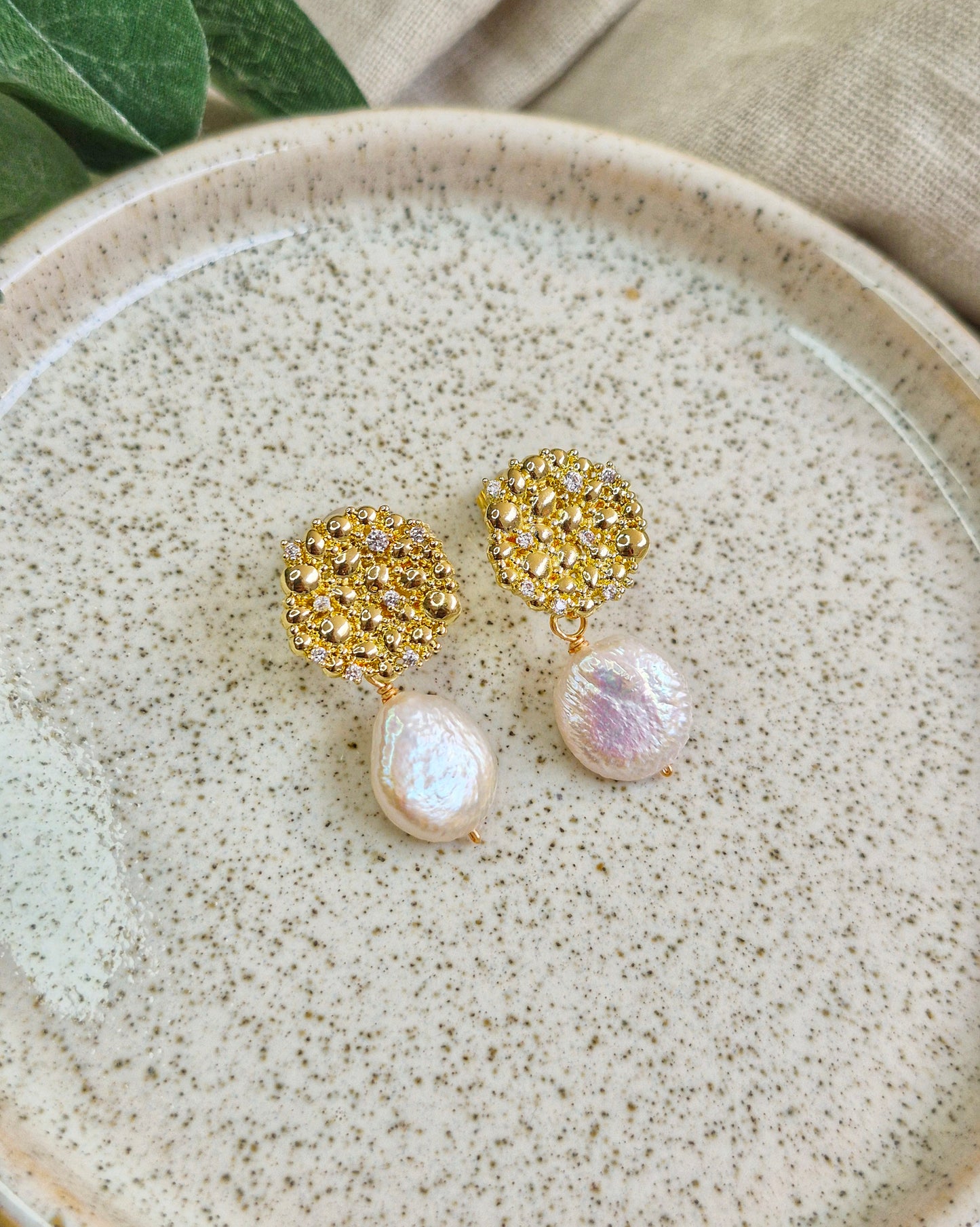 Seafoam Coin Pearl Earrings