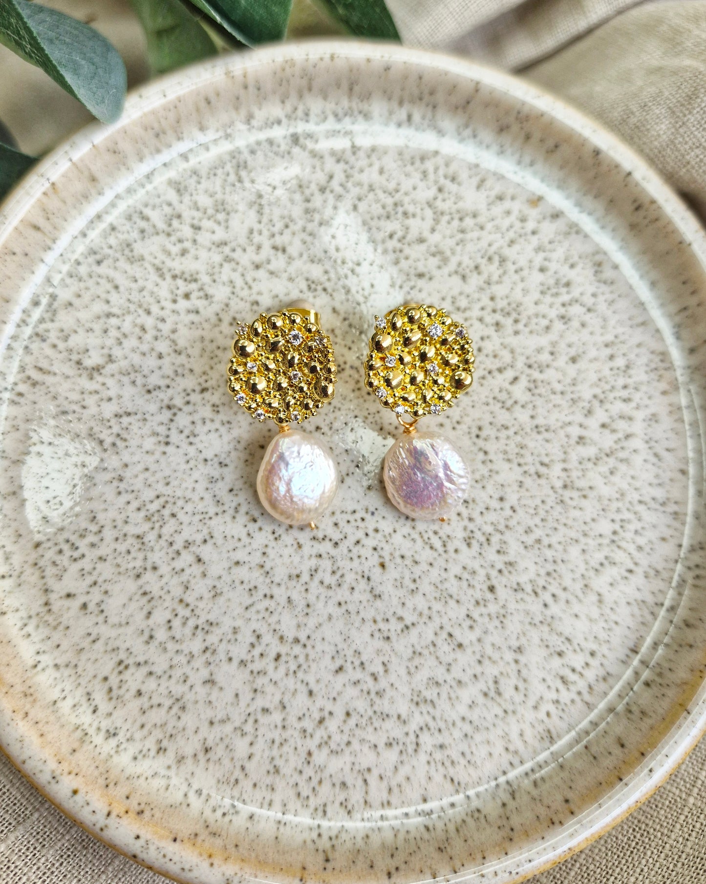 Seafoam Coin Pearl Earrings