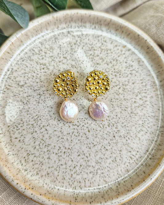 Seafoam Coin Pearl Earrings
