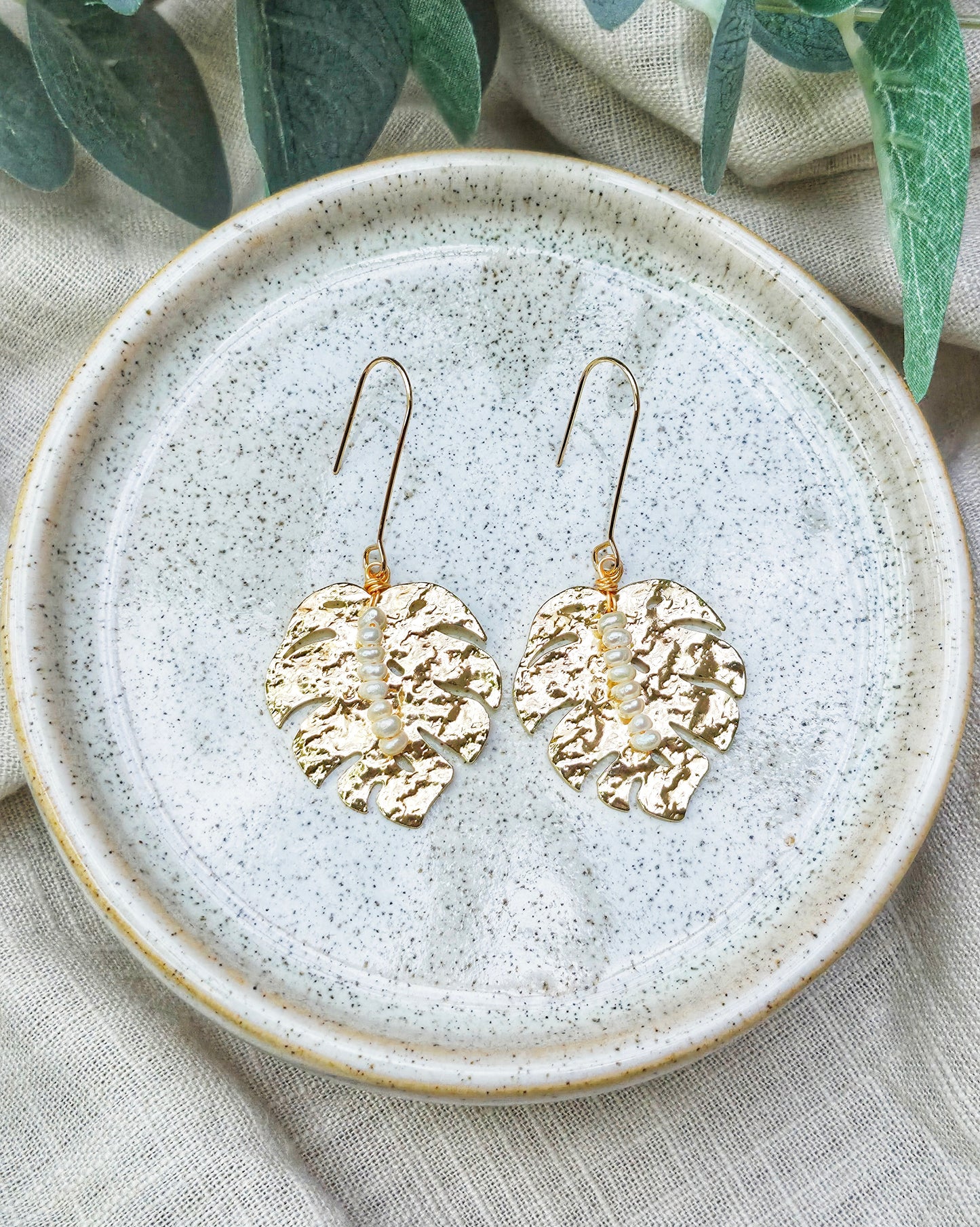 Daphne Pearl Leaf Earrings