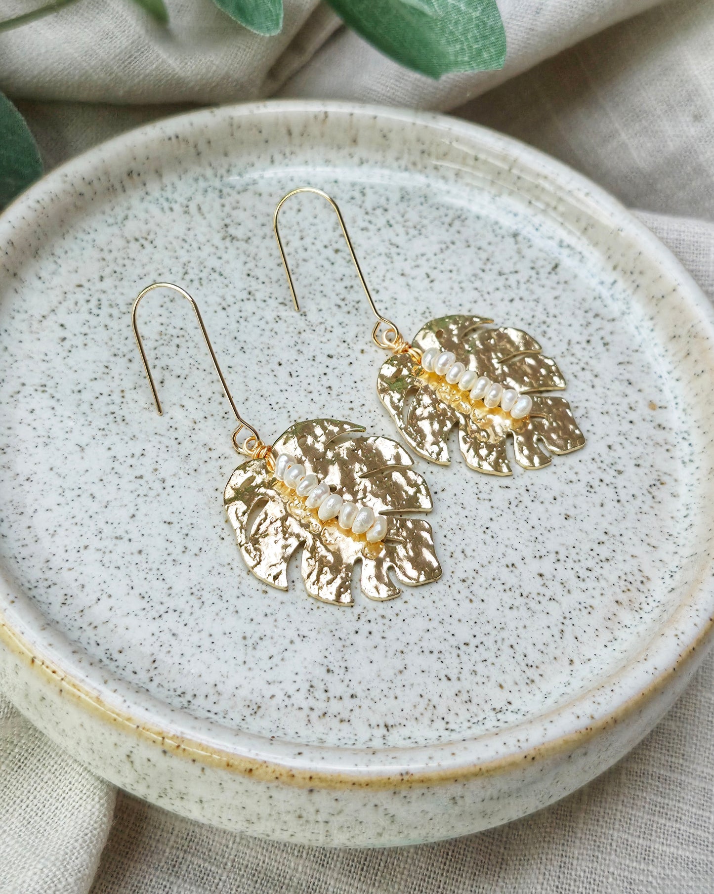 Daphne Pearl Leaf Earrings
