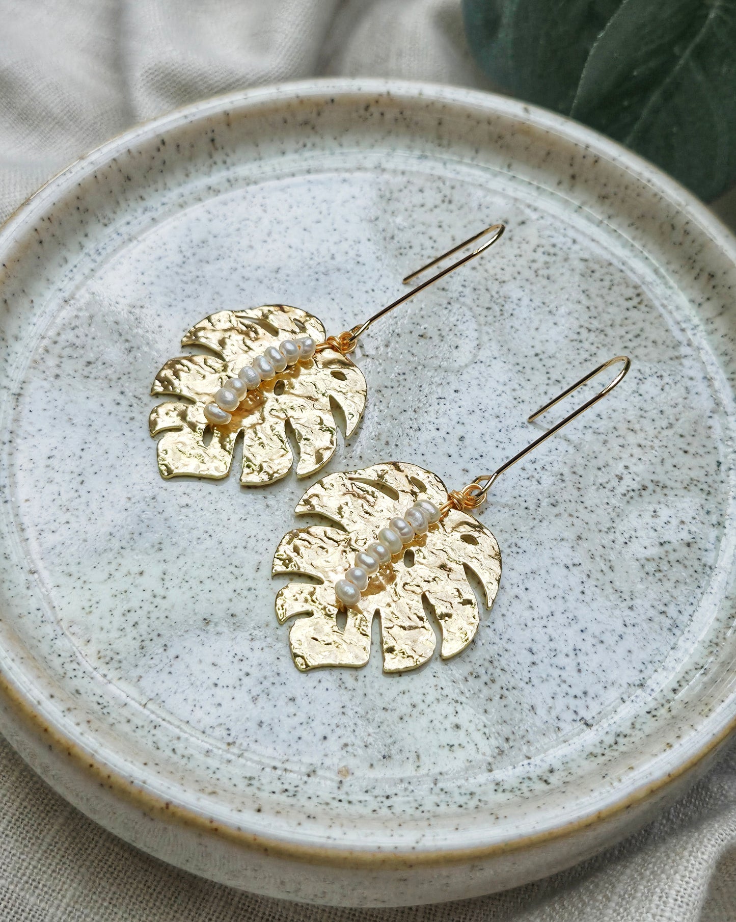 Daphne Pearl Leaf Earrings