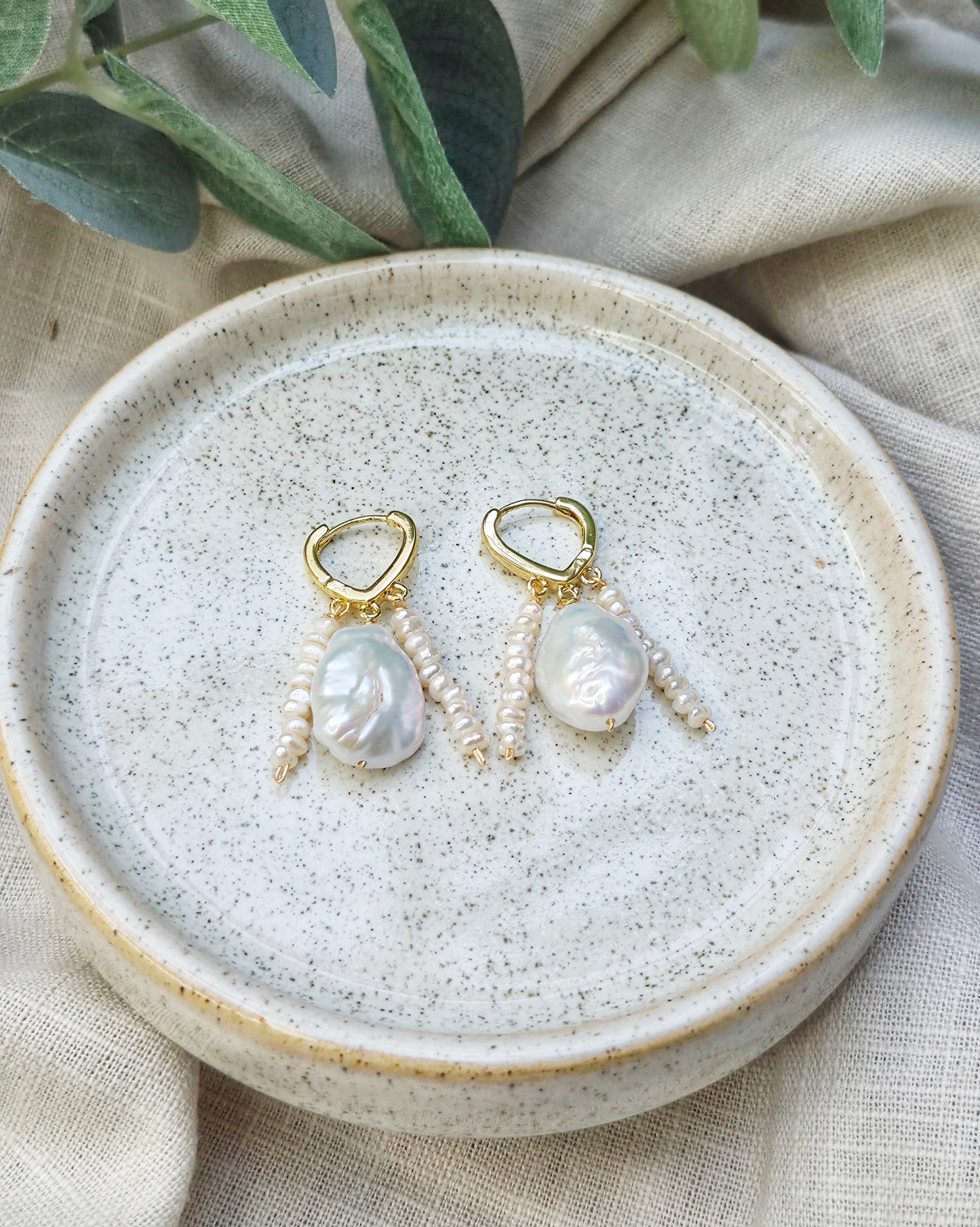 Galene Huggie Hoop Pearl Earrings
