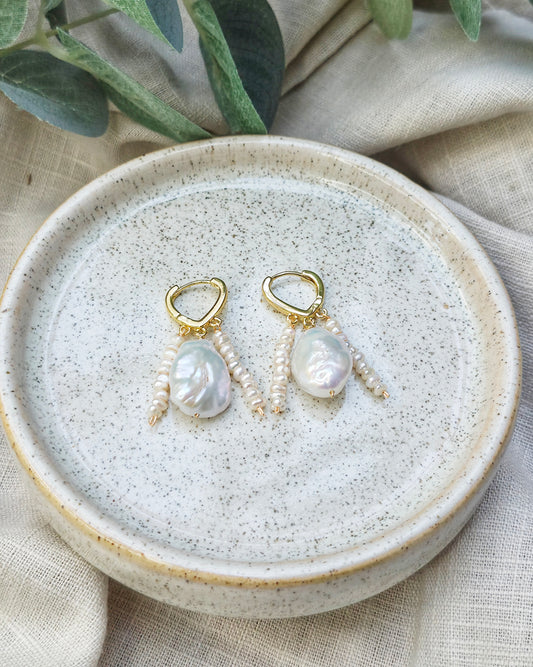 Galene Huggie Hoop Pearl Earrings