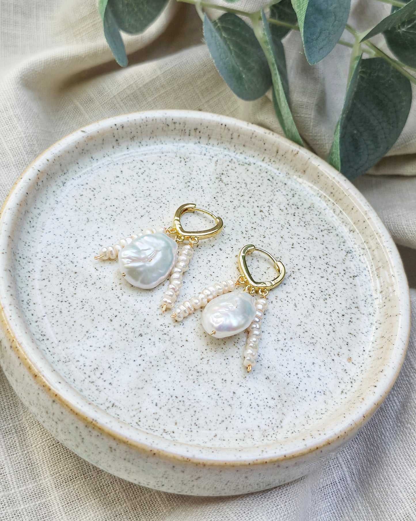 Galene Huggie Hoop Pearl Earrings