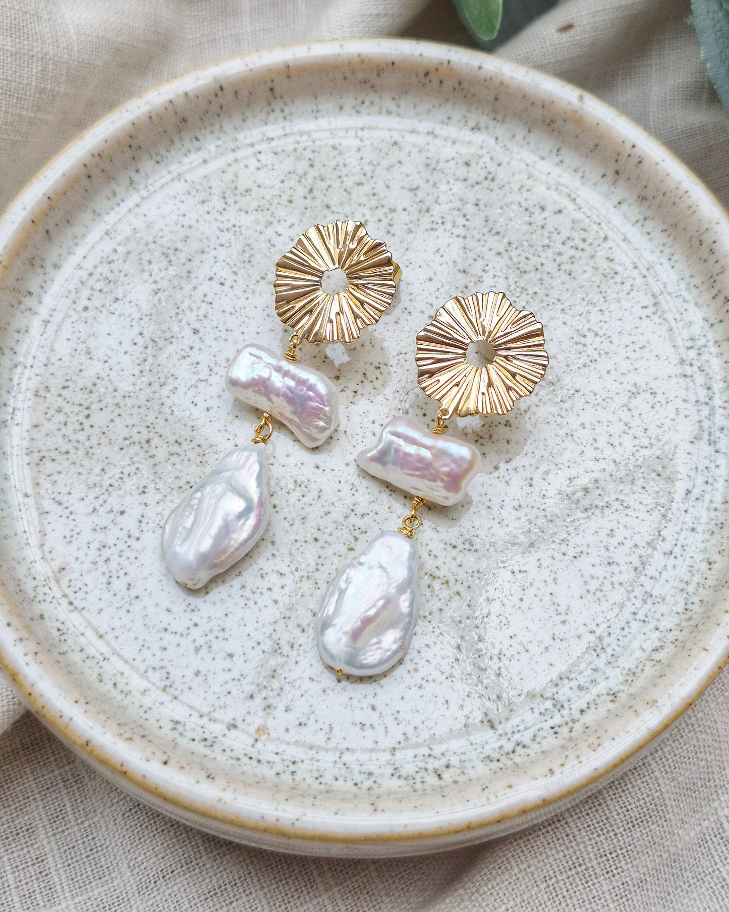 Double Drop Pearl Stud Earrings - Vinta Shop