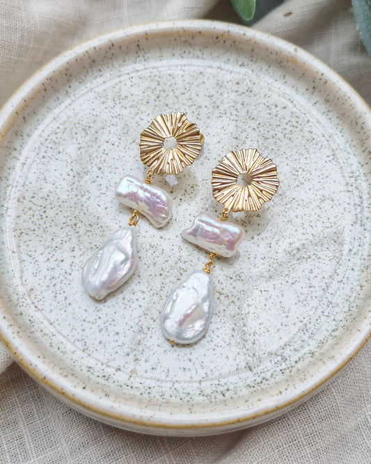 Double Drop Pearl Stud Earrings
