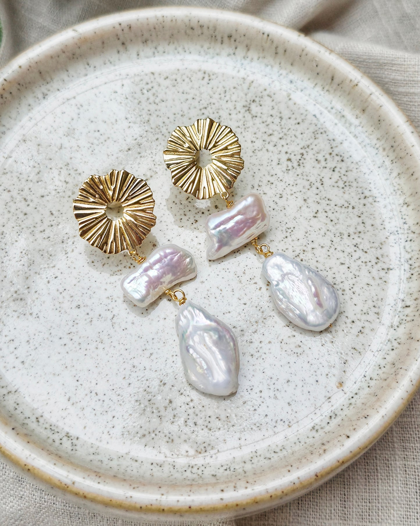 Double Drop Pearl Stud Earrings - Vinta Shop
