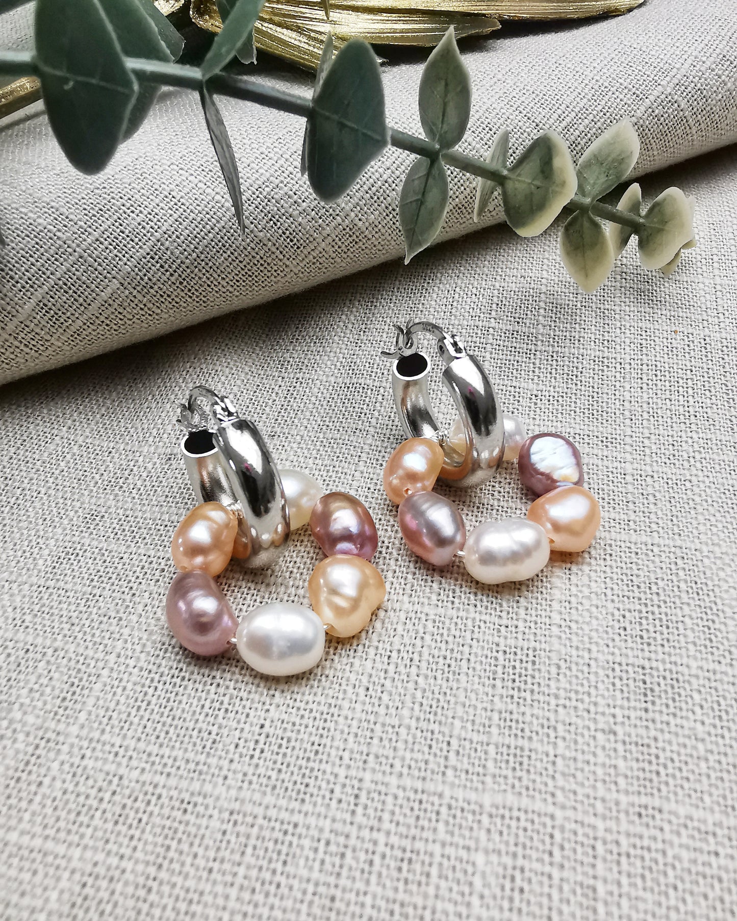 Freshwater Pearl Detachable Chunky hoop Earrings.