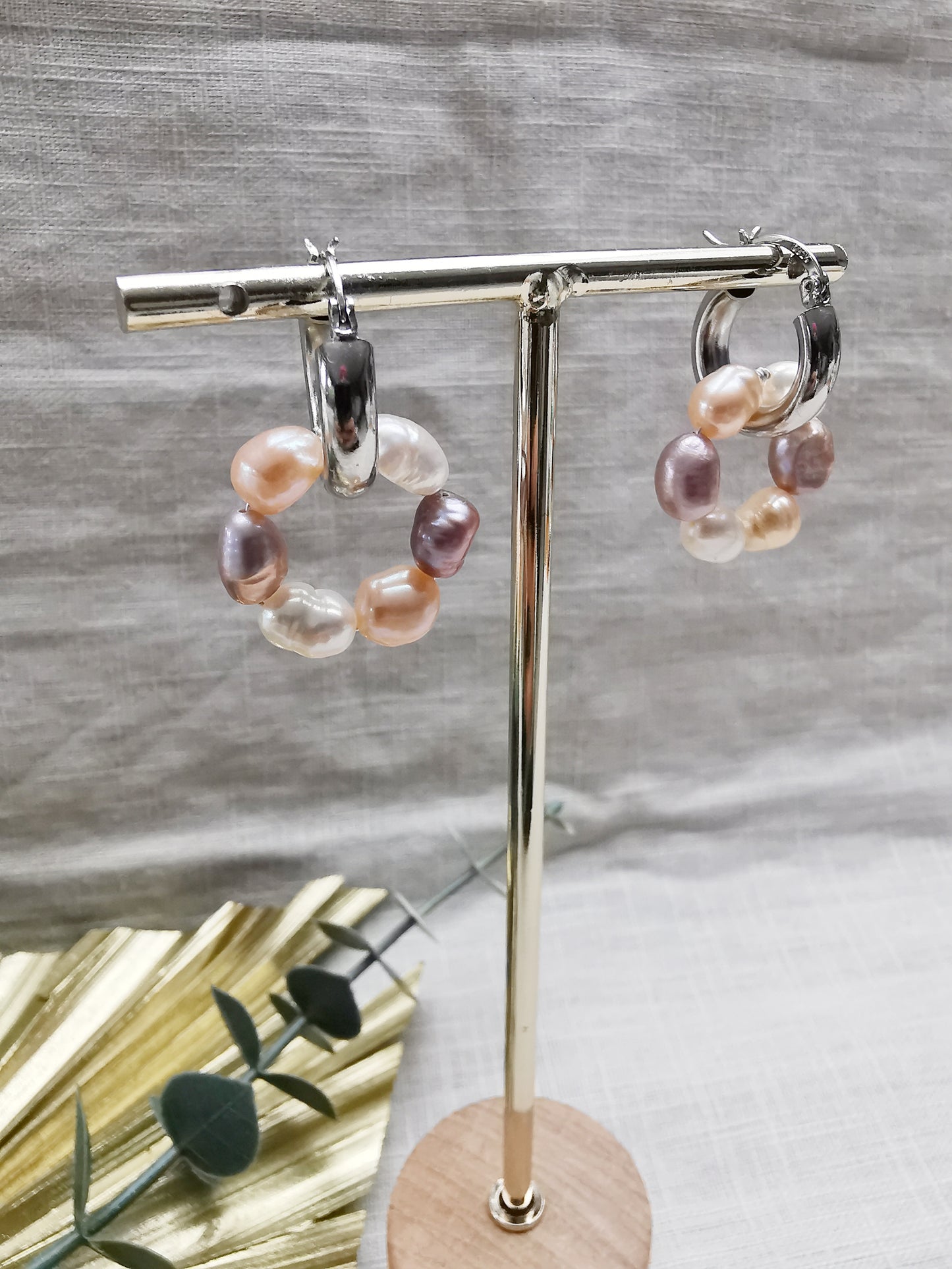 Freshwater Pearl Detachable Chunky hoop Earrings.