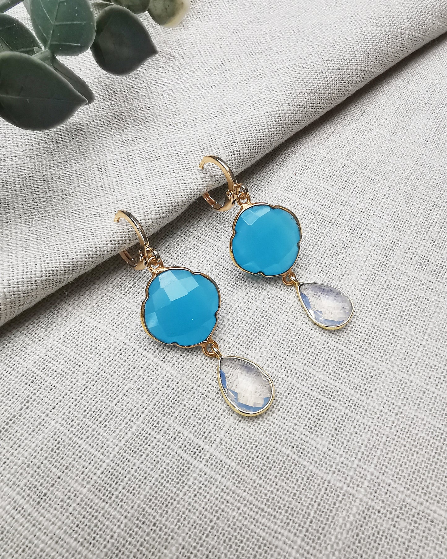 Blue Chalcedony and Opalite Clover Earrings - LIMITED EDITION - Vinta Shop