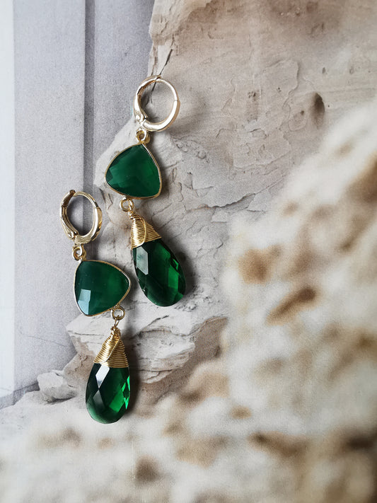 Emerald Quartz Long Drop Earrings