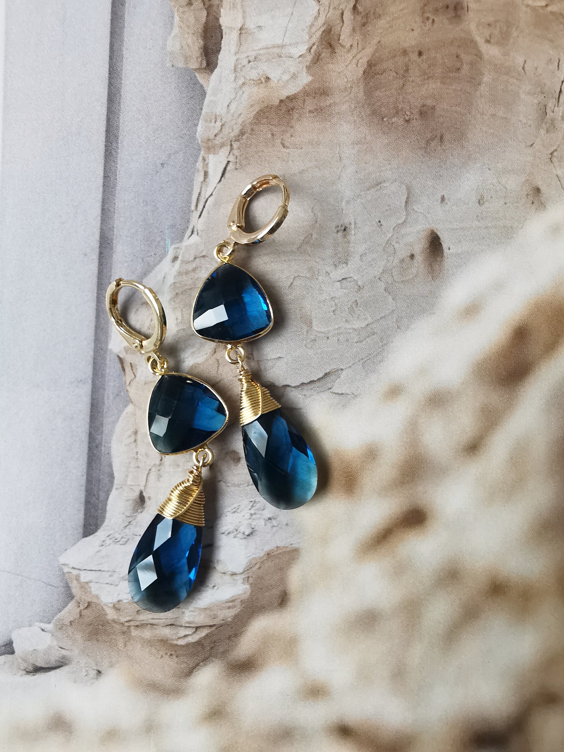 London Blue Topaz Long Drop Earrings - Vinta Shop