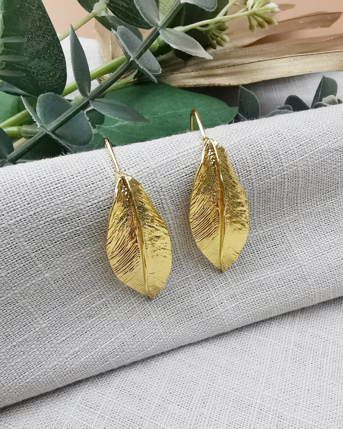 Statement Gold Leaf Drop Earrings