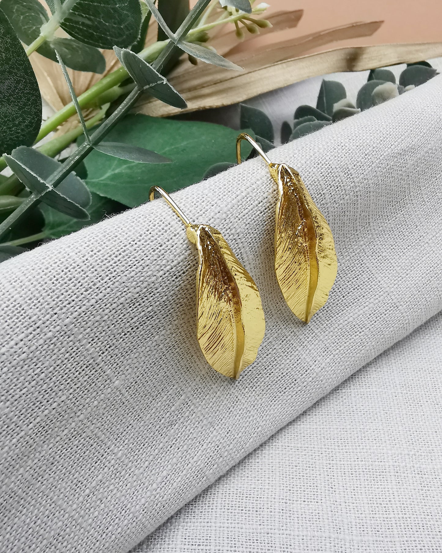 Statement Gold Leaf Drop Earrings