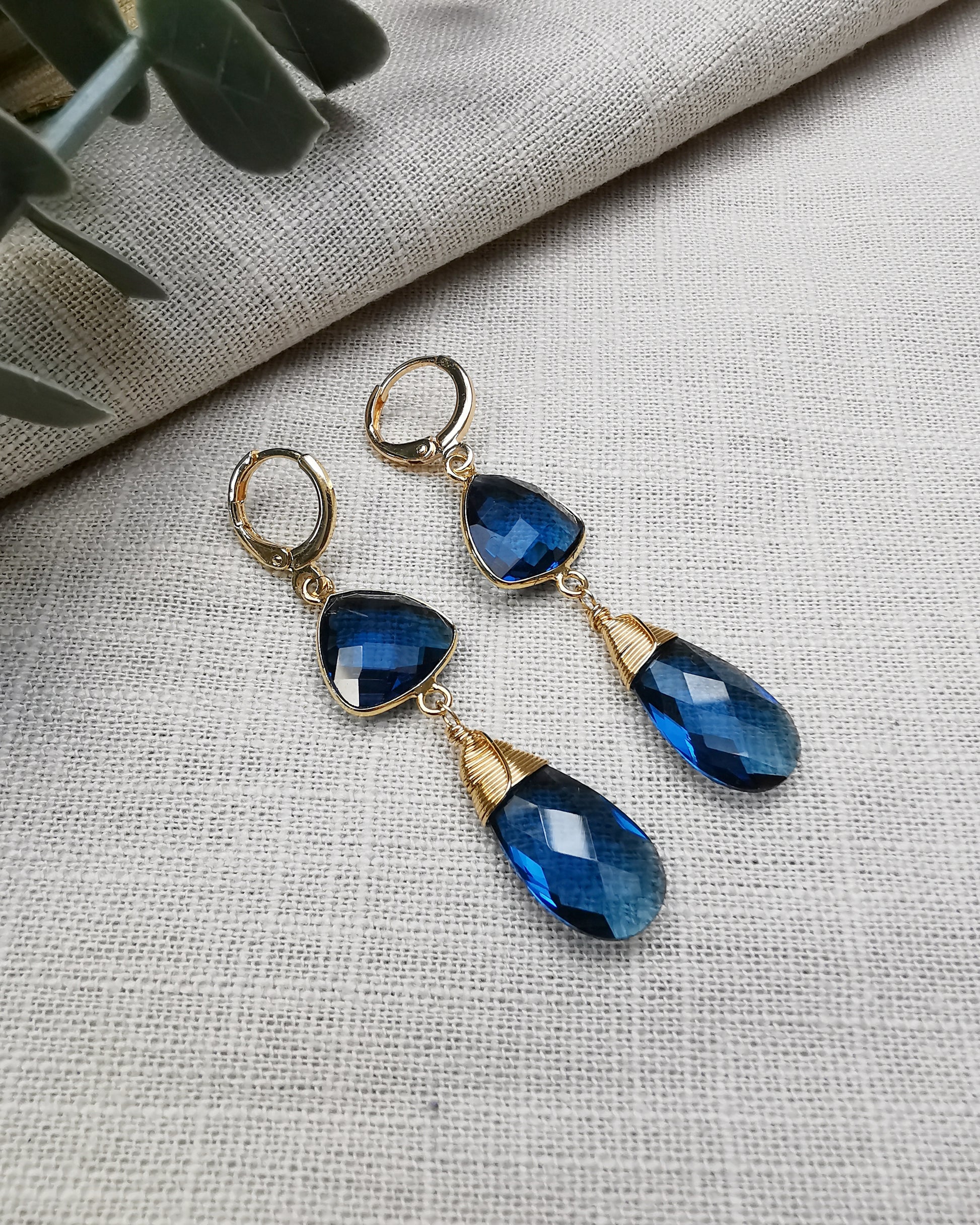 London Blue Topaz Long Drop Earrings - Vinta Shop