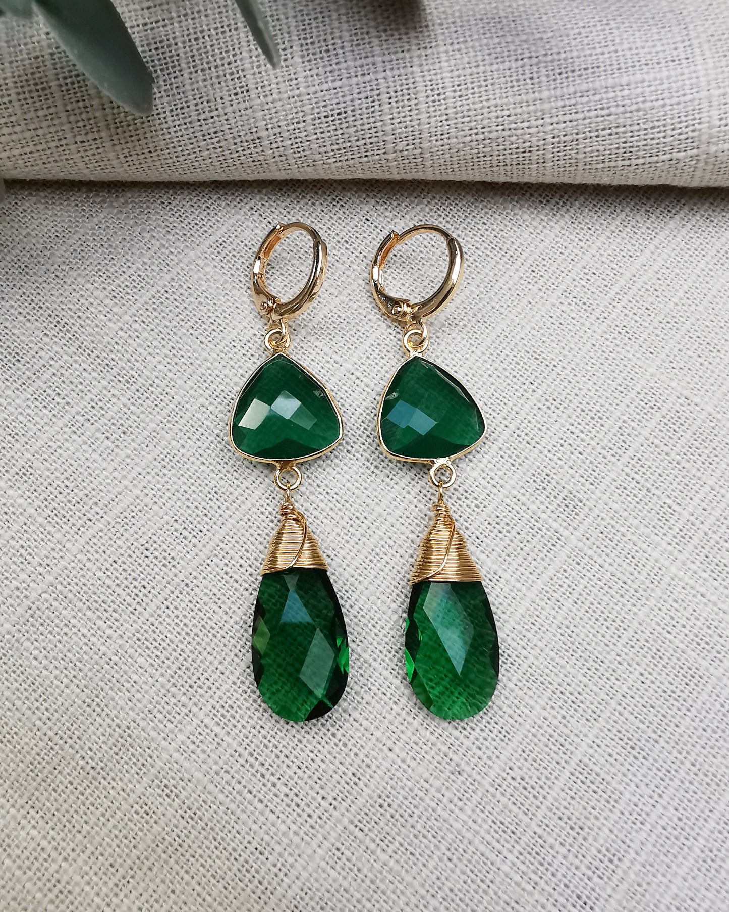 Emerald Quartz Long Drop Earrings