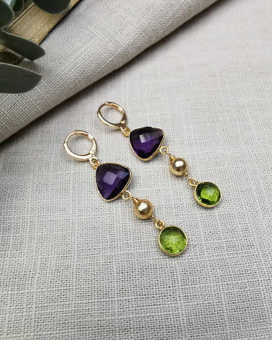 Multi-gemstone Long Drop earrings - Vinta Shop