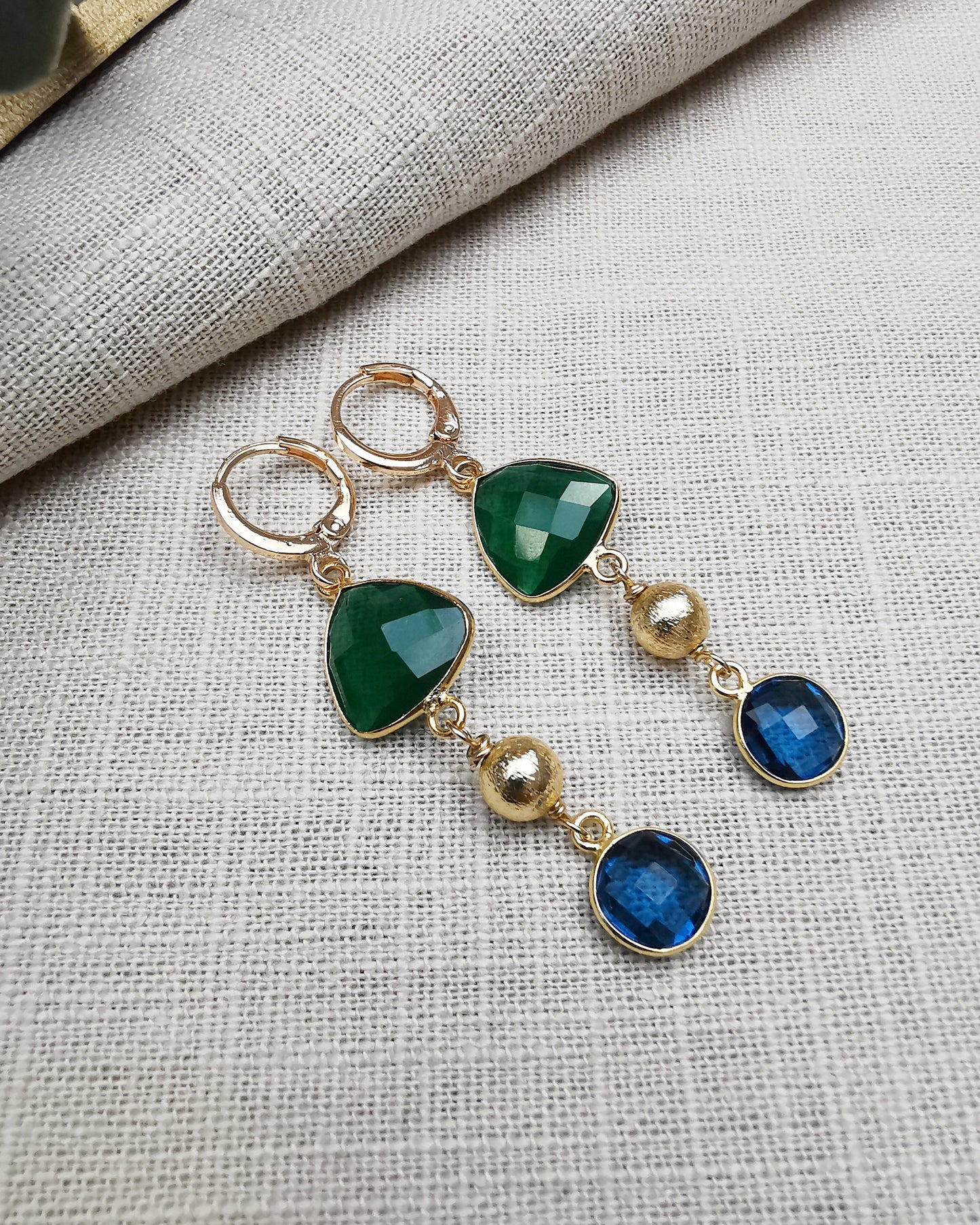 Multi-gemstone Long Drop earrings