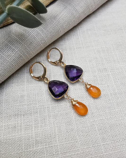 Violeta - Small Gemstone Drop Earrings. - Vinta Shop