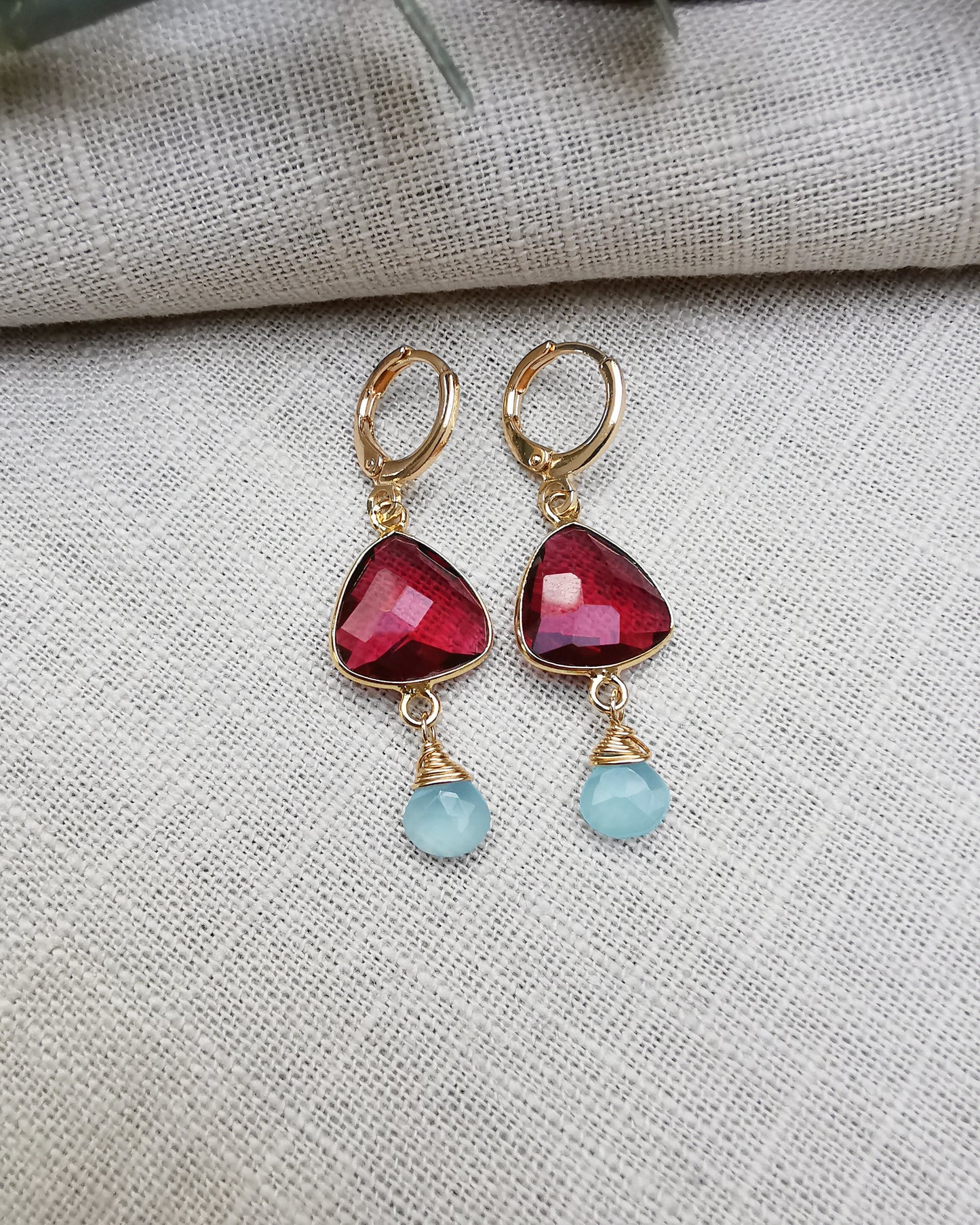 Ruby - Small Gemstone Drop Earrings.