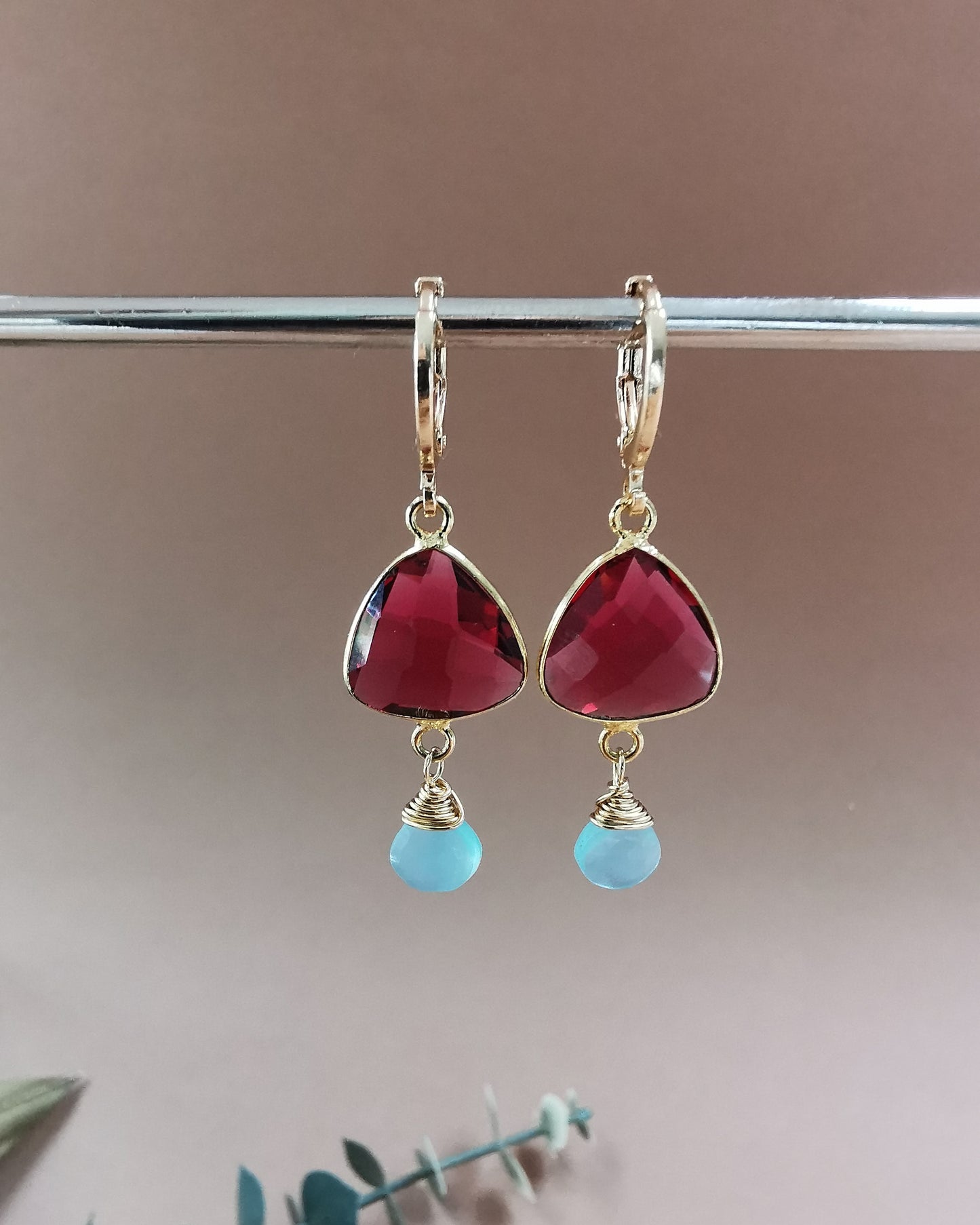 Ruby - Small Gemstone Drop Earrings.