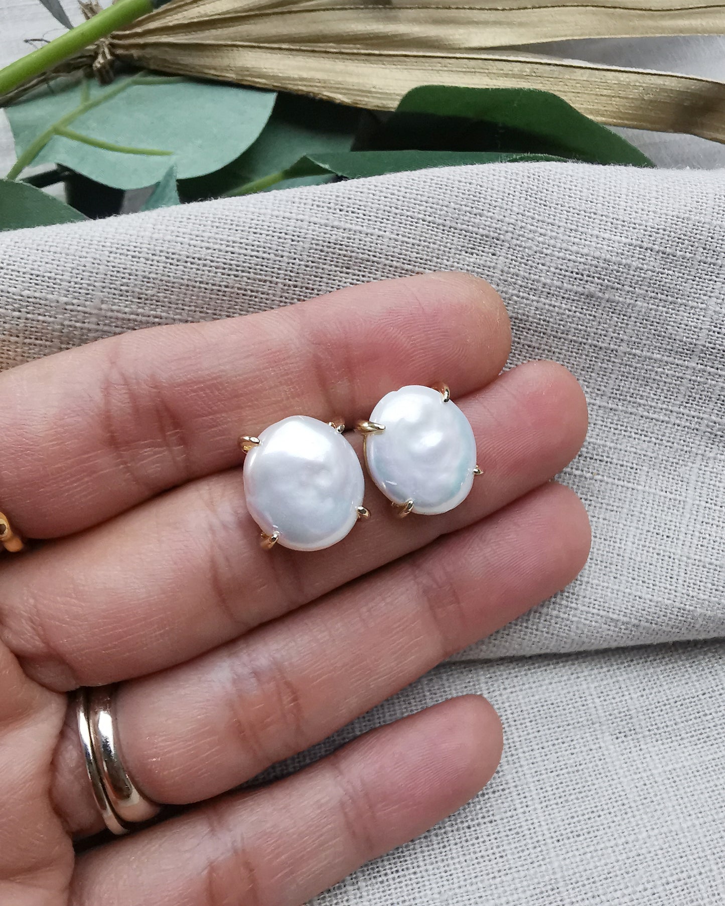 Baroque Freshwater Pearl Stud Earrings. - Vinta Shop