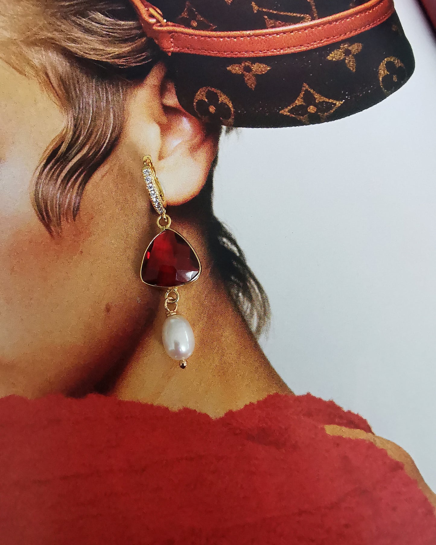 Ruby Quartz + Freshwater Pearl Drop Earrings.