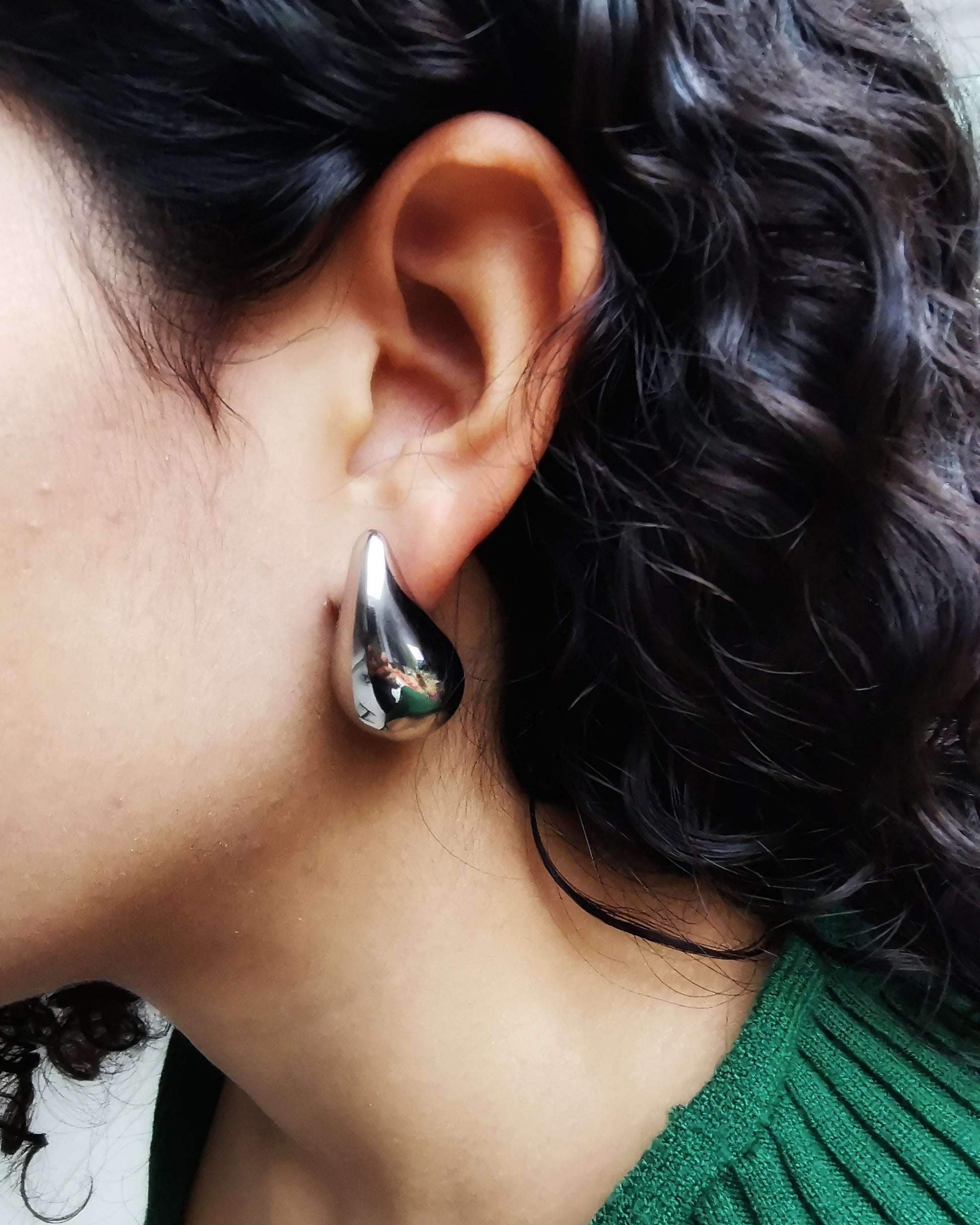 Nessa Silver Plated Statement Chunky Water Drop Stud Earrings. - Vinta Shop