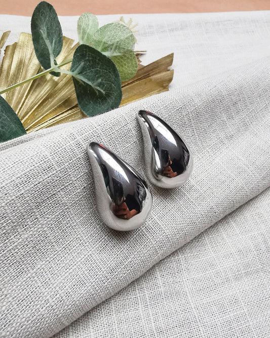 Silver Plated Statement Chunky Water Drop Stud Earrings.