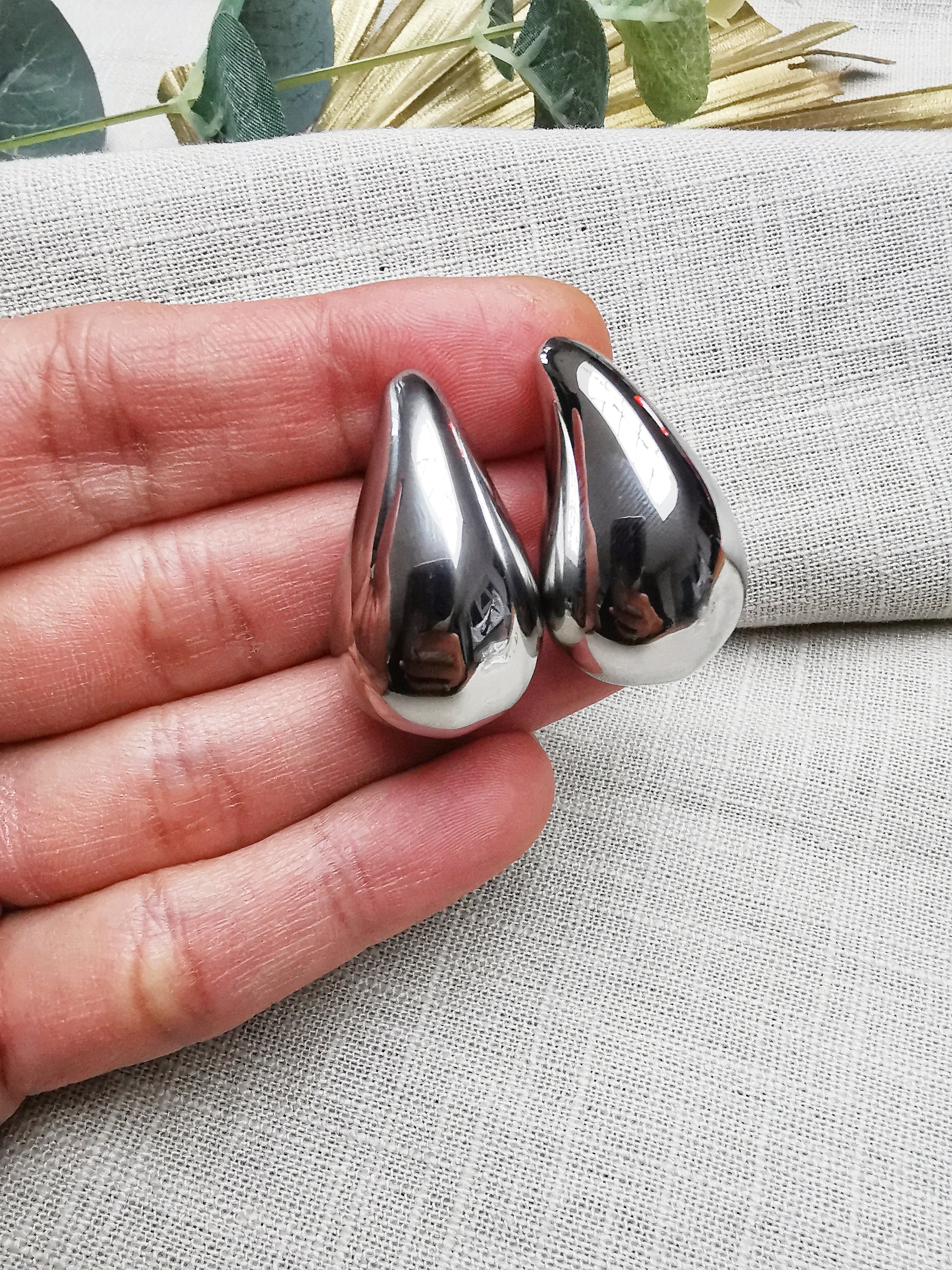 Nessa Silver Plated Statement Chunky Water Drop Stud Earrings. - Vinta Shop