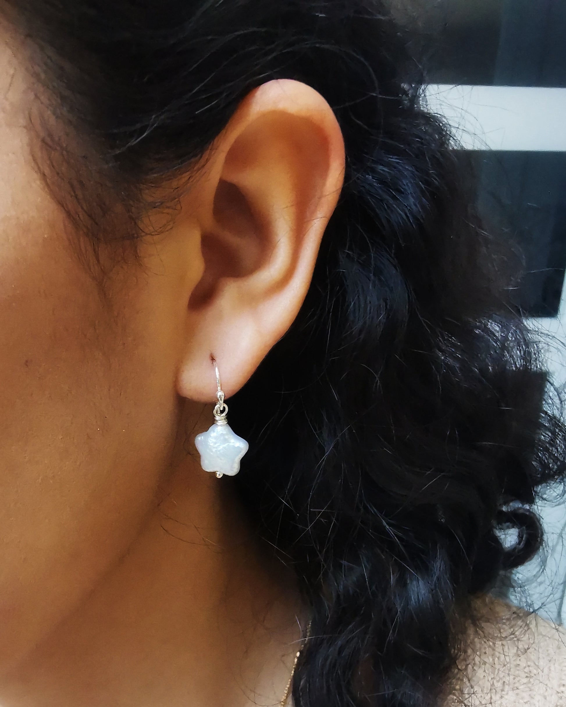 925 Sterling Silver Star Shape Baroque Freshwater Pearl Earrings - Vinta Shop
